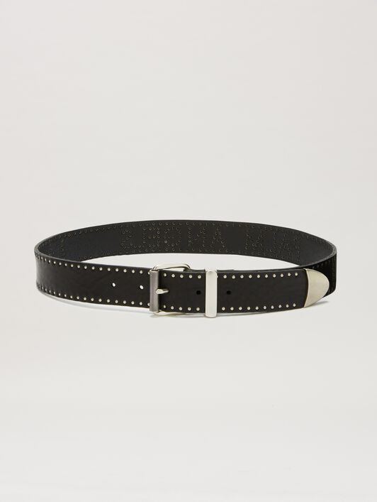 PALM ANGELS  Studs Logo belt BLACK/SILVER PMRB035S25LEA001