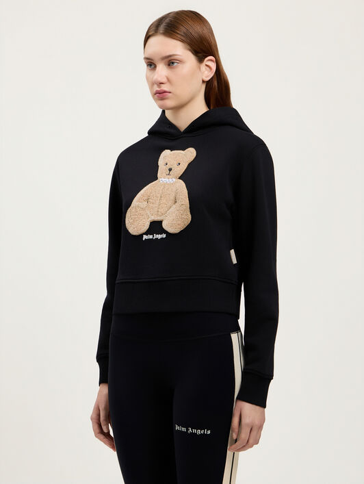 PALM ANGELS Bear Fitted Hoodie BLACK BROWN PWBB069S26FLE008