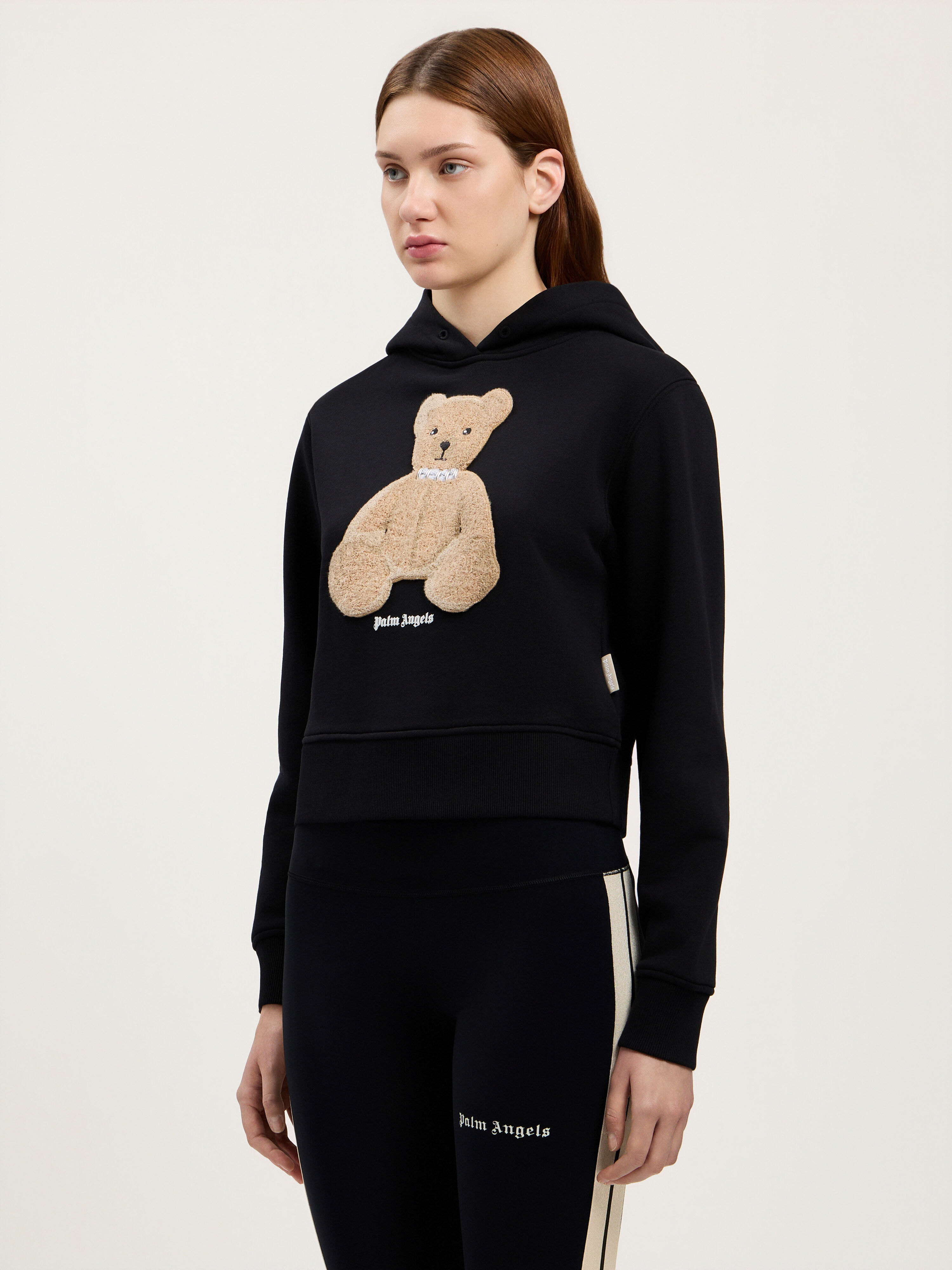 PALM ANGELS Bear Fitted Hoodie BLACK BROWN PWBB069S26FLE008