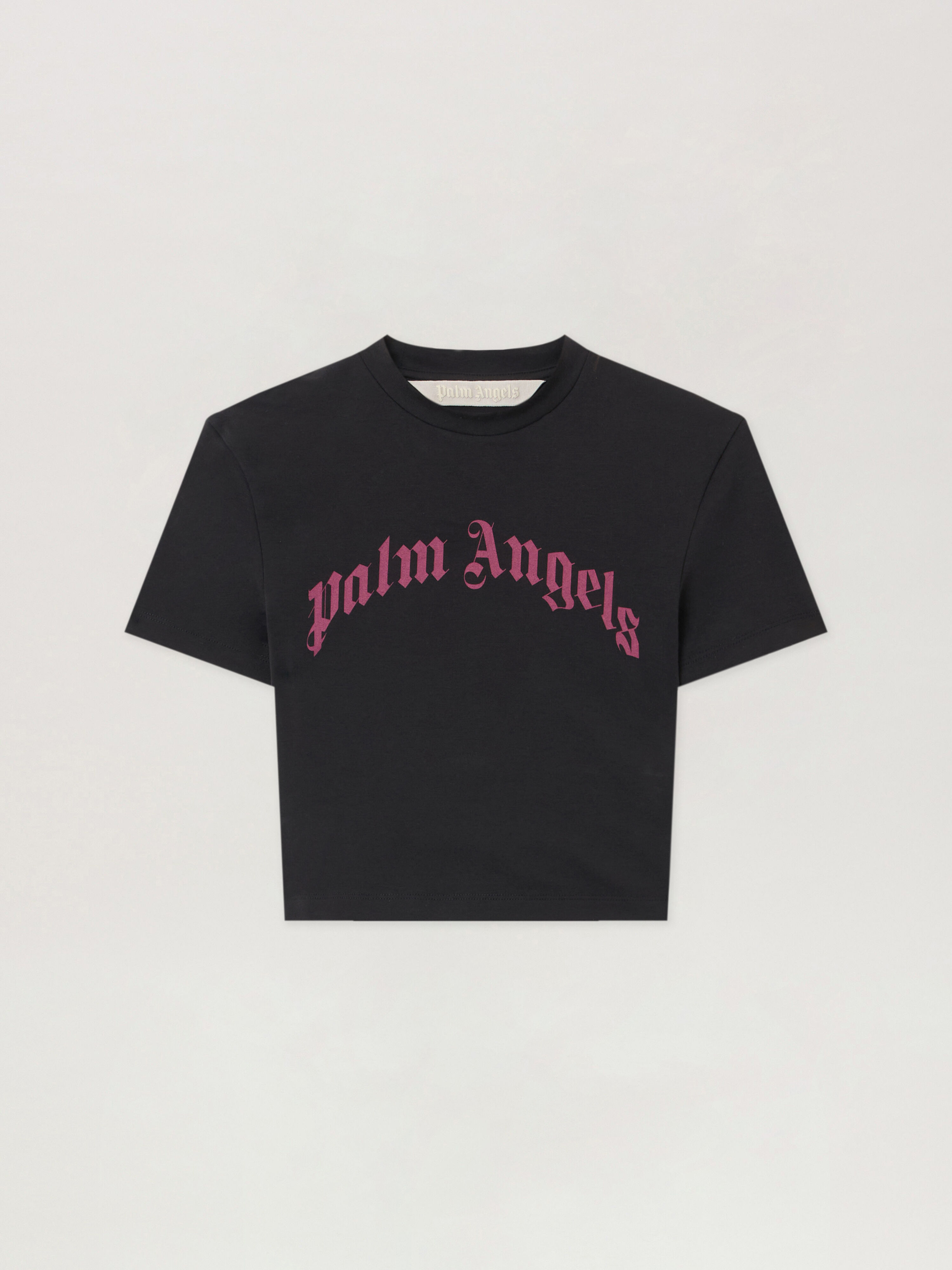 Curved Logo Baby Tee PALM ANGELS Curved Logo Baby Tee BLACK - FUCHSIA PWAA077F25JER002