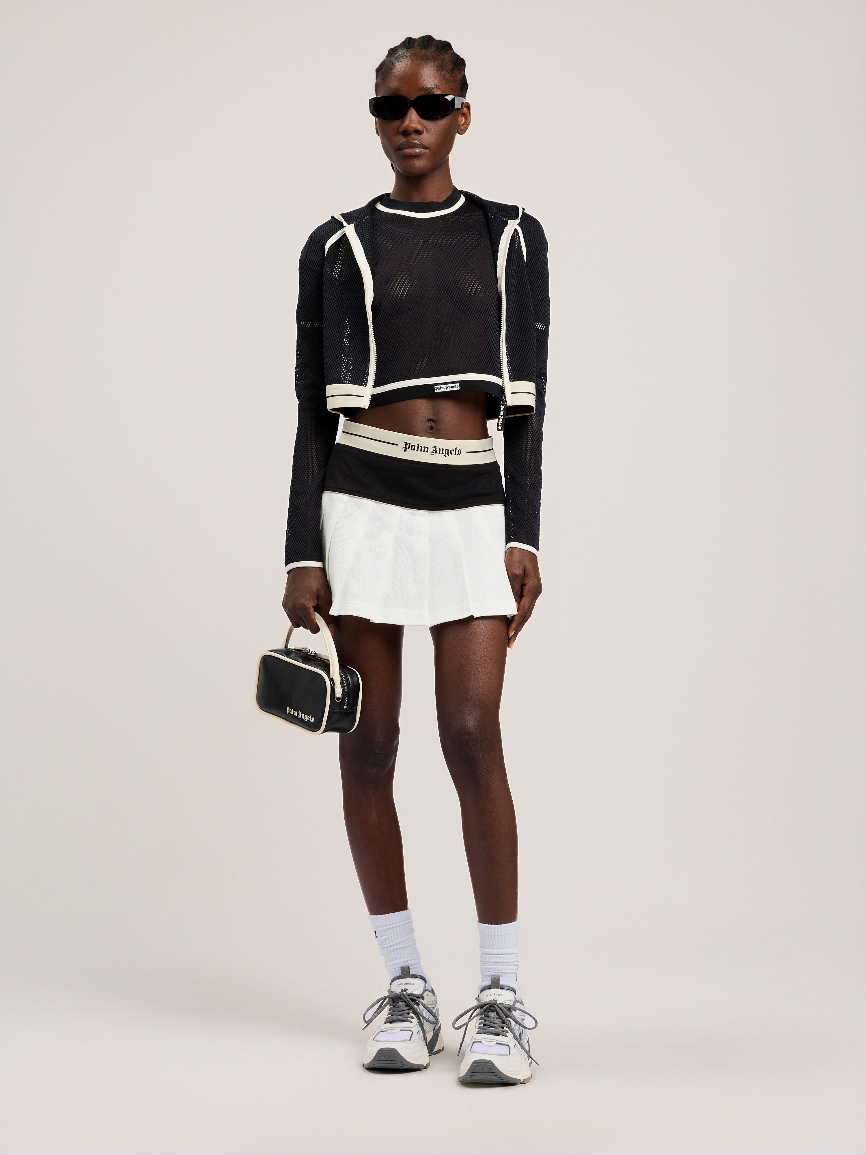 Classic Logo Pleated Skirt in OFF WHITE BLACK for Women | Palm Angels®