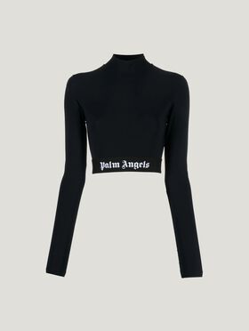 PALM ANGELS Classic Logo Mockneck Top BLACK WHITE PWVO014C99FAB001
