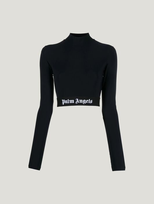 PALM ANGELS Classic Logo Mockneck Top BLACK WHITE PWVO014C99FAB001