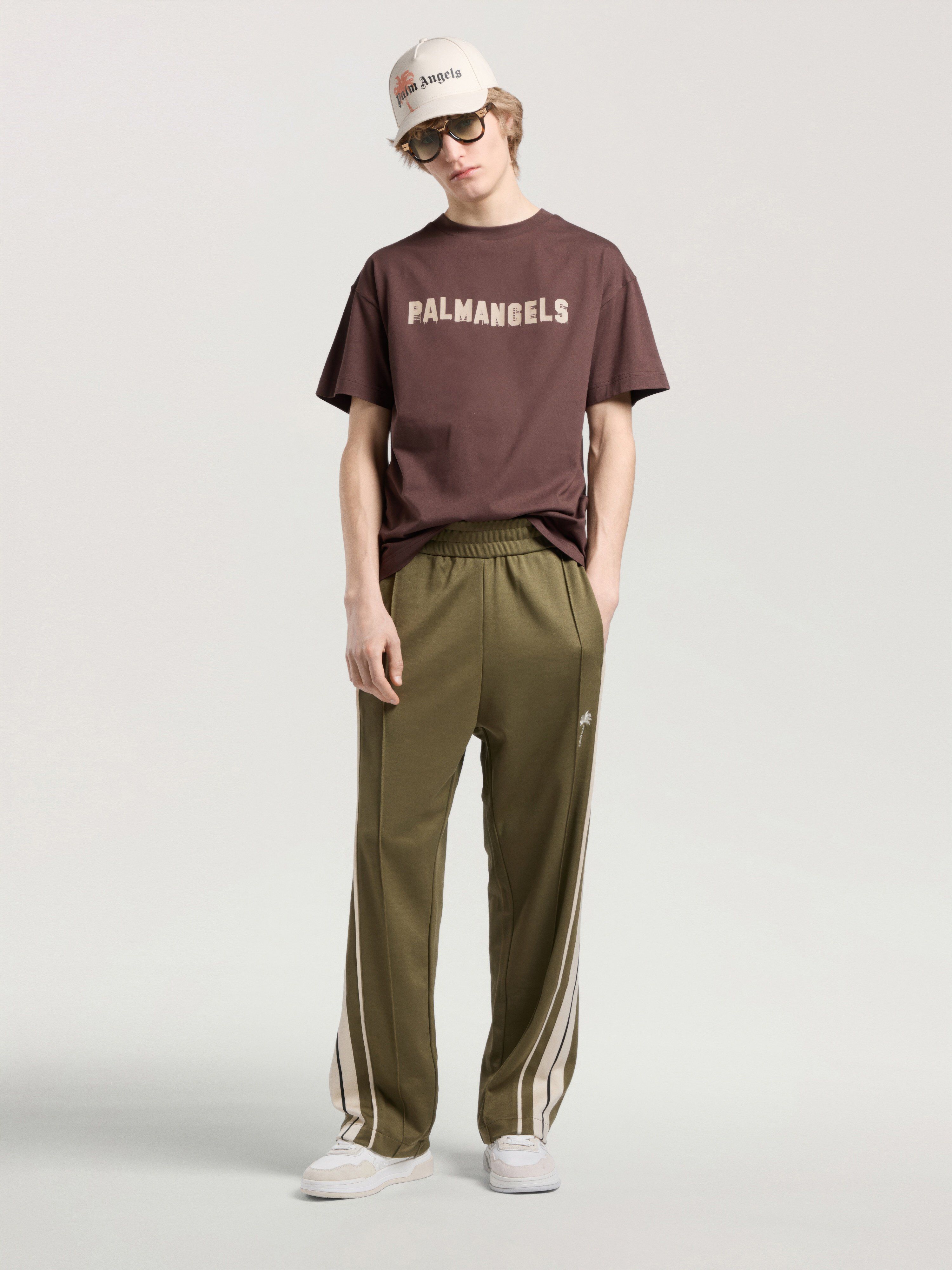 Palm Tree Striped Track Pants PALM ANGELS Palm Tree Striped Track Pants OLIVE GREEN - OFF WHITE PAMCJ09W26FB01