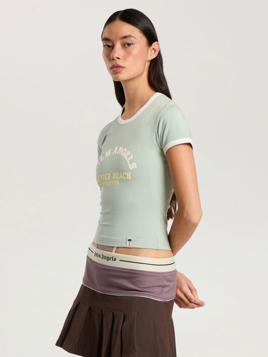 PALM ANGELS Cali Vibes Vintage Slim T-Shirt SAGE - LIGHT YELLOW PAWAA04F26JR03
