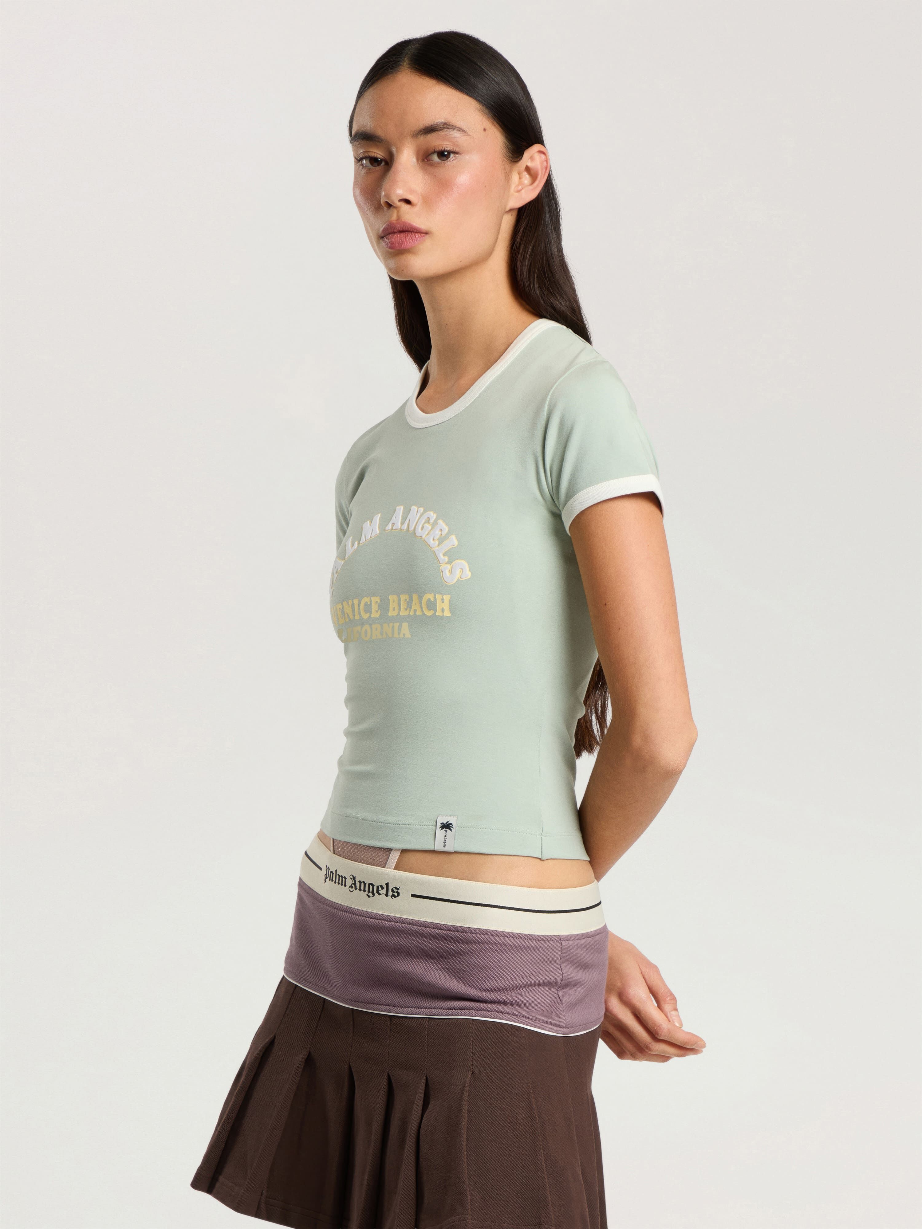 PALM ANGELS Cali Vibes Vintage Slim T-Shirt SAGE - LIGHT YELLOW PAWAA04F26JR03