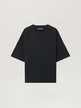 PALM ANGELS Curved Logo Loose Collar T-Shirt VINTAGE BLACK - BLACK PMAA10HF25JER001