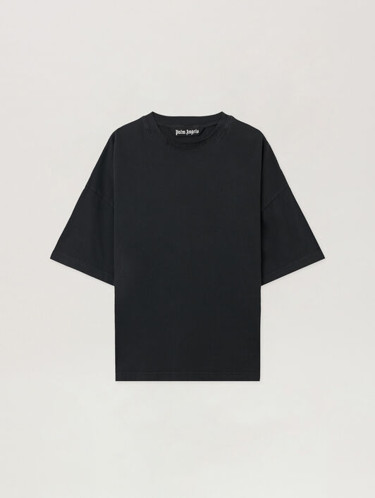 PALM ANGELS Curved Logo Loose Collar T-Shirt VINTAGE BLACK - BLACK PMAA10HF25JER001