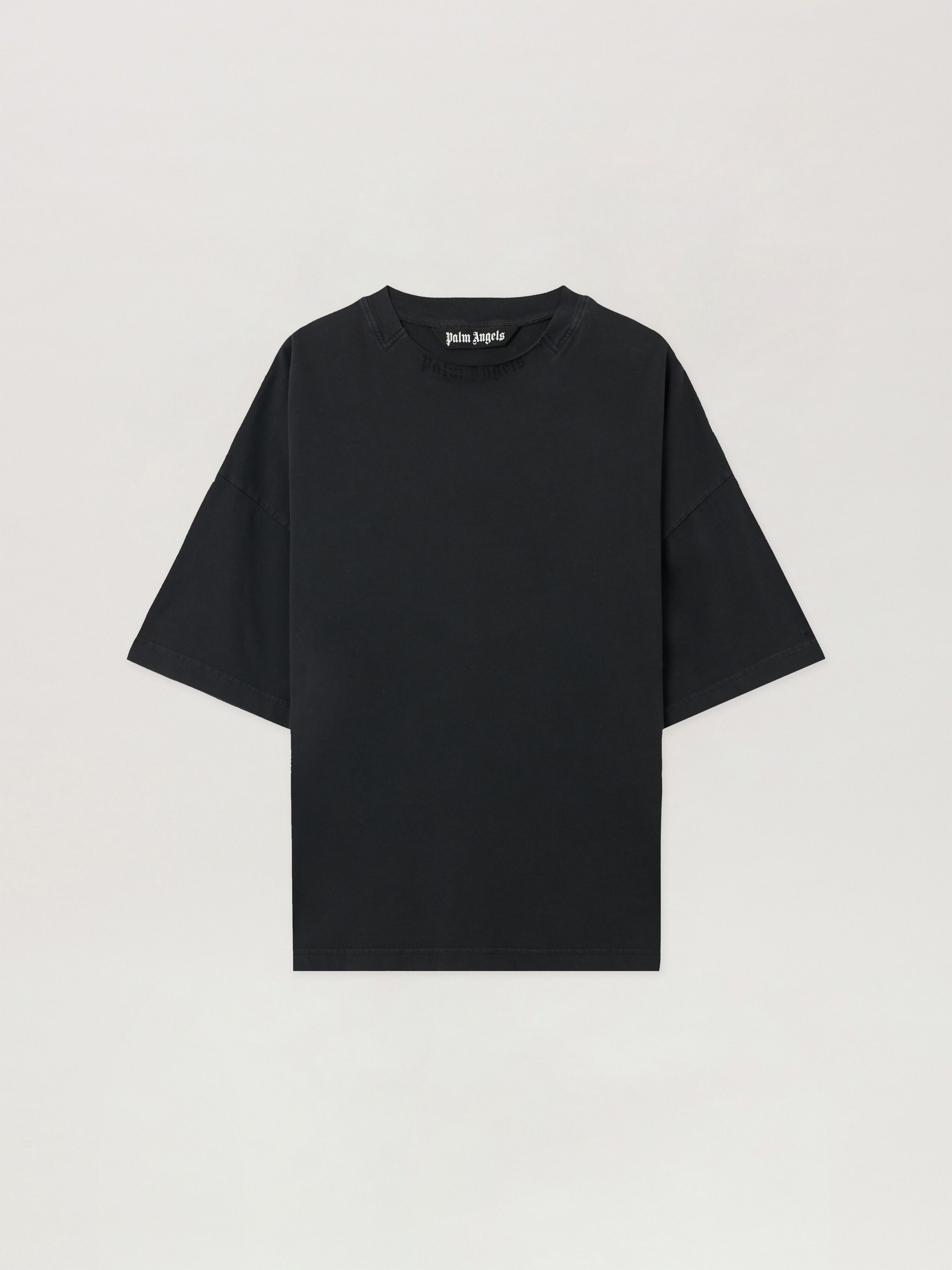 PALM ANGELS Curved Logo Loose Collar T-Shirt VINTAGE BLACK - BLACK PMAA10HF25JER001