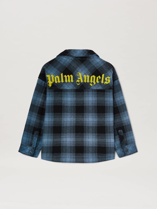 PALM ANGELS  Flannel printed shirt DUSTY BLUE YELLOW PBGE006S25FAB001