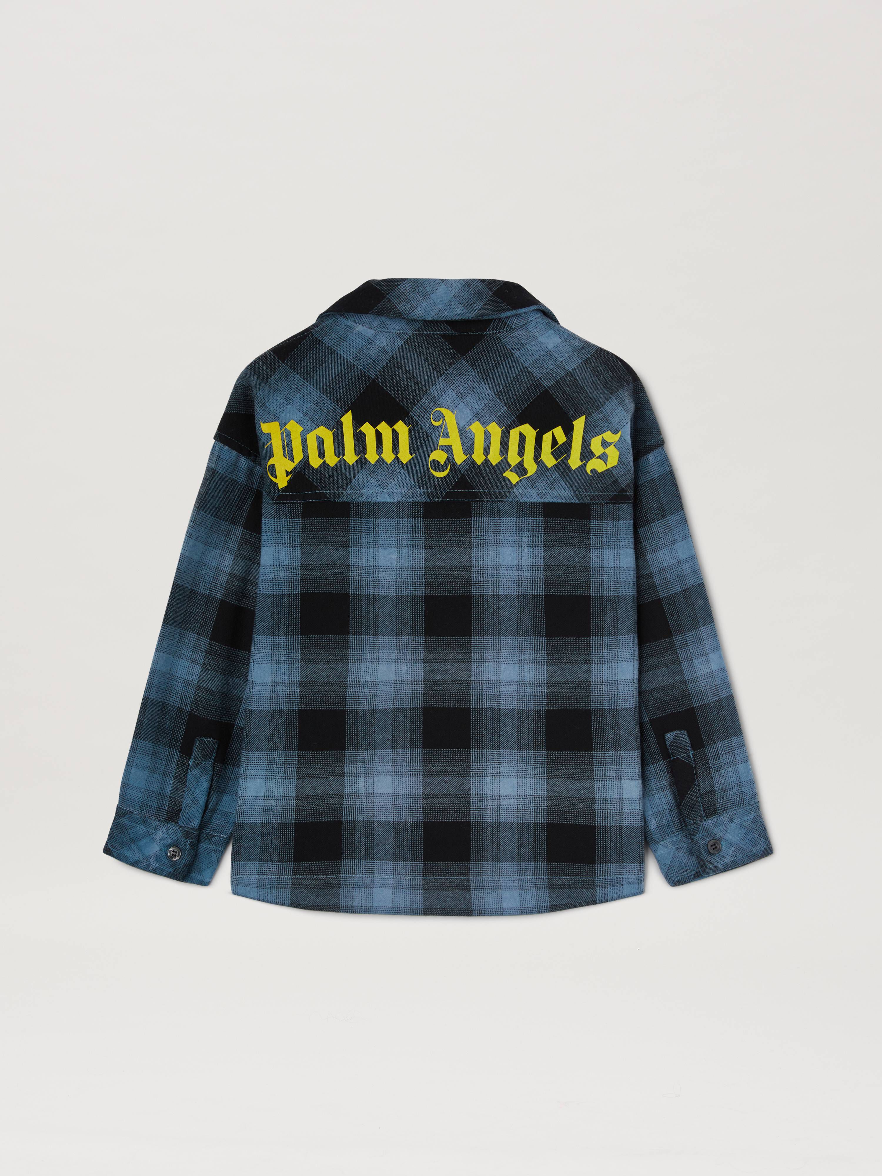 PALM ANGELS  Flannel printed shirt DUSTY BLUE YELLOW PBGE006S25FAB001