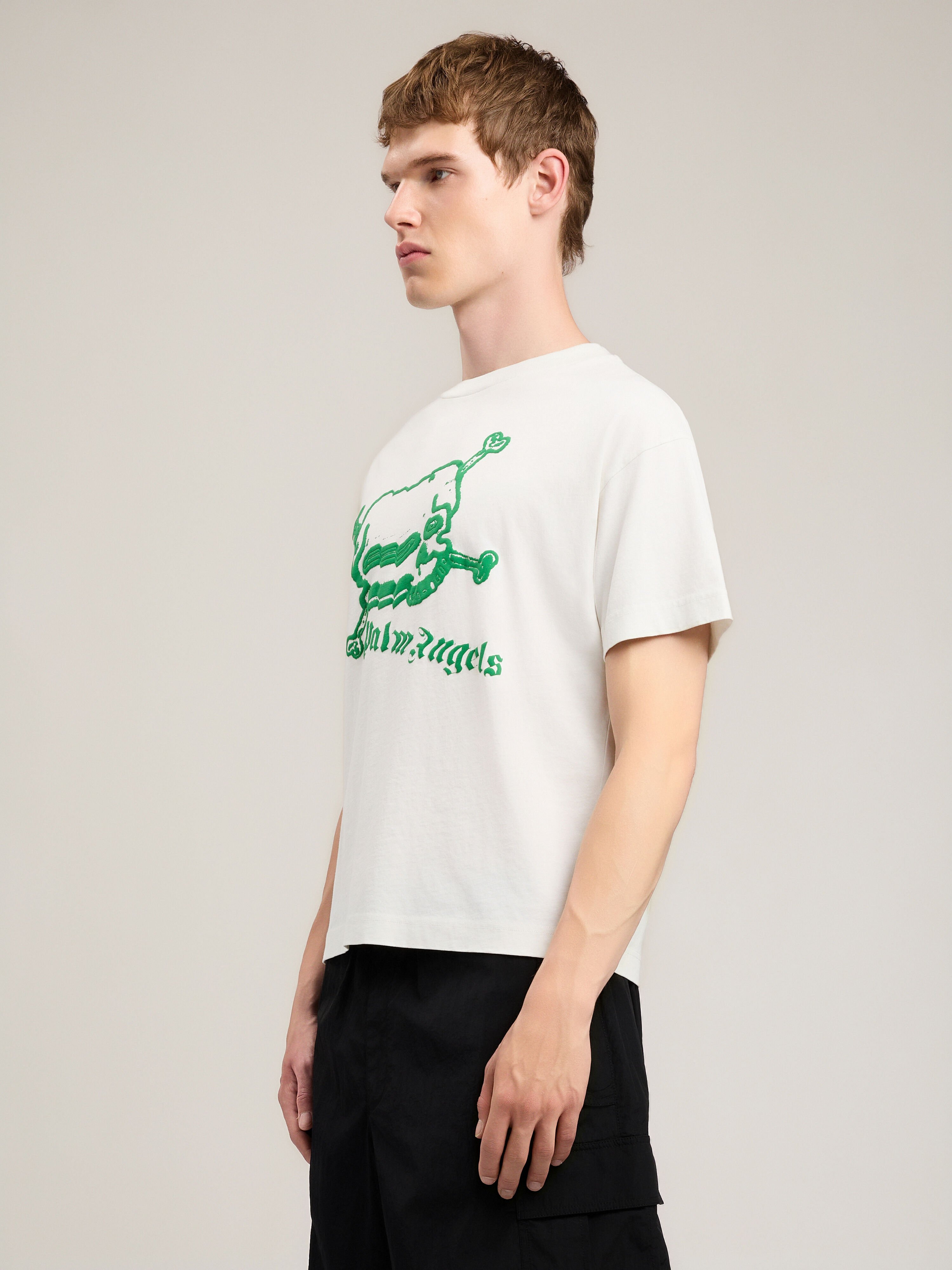 PALM ANGELS Skull T-Shirt OFF WHITE GREEN PMAA109S26JER004