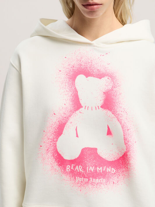 PALM ANGELS Spray Bear Fitted Hoody OFF WHITE - FUCHSIA FLUO PWBB069F25FLE001