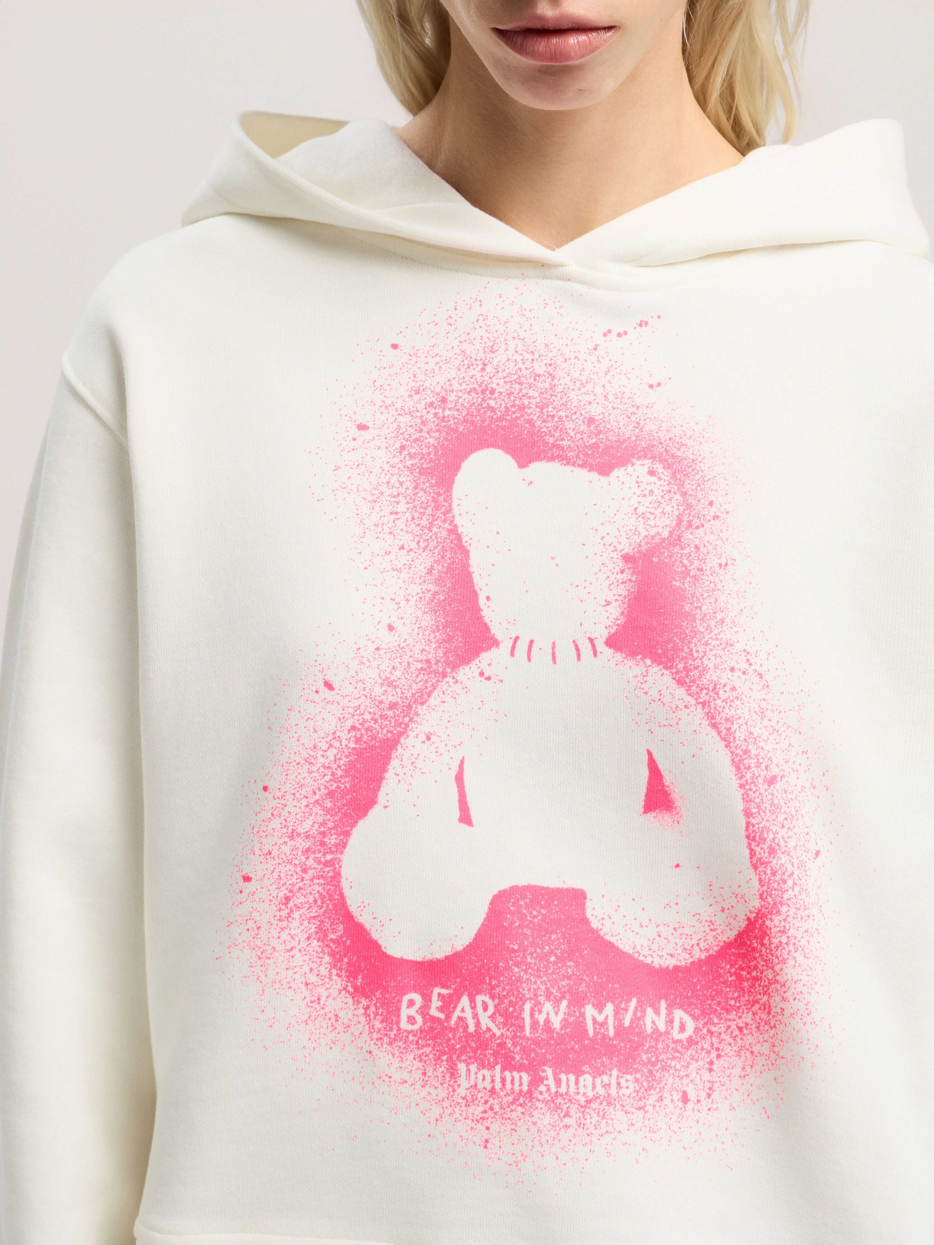 PALM ANGELS Spray Bear Fitted Hoody OFF WHITE - FUCHSIA FLUO PWBB069F25FLE001