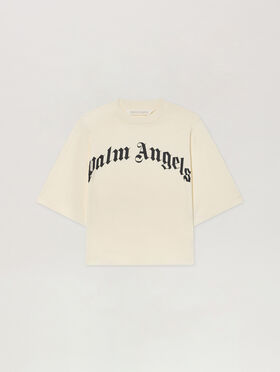 PALM ANGELS Curved Logo Boxy T-Shirt OFF WHITE - BLACK PAWAA03F26JR01