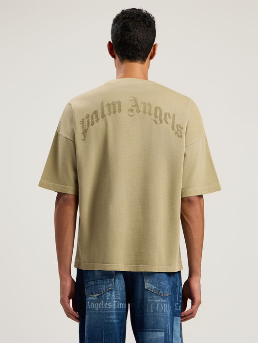 PALM ANGELS Curved Logo Loose Collar T-Shirt ARMY GREEN - DARK GREEN PMAA10HF25JER001