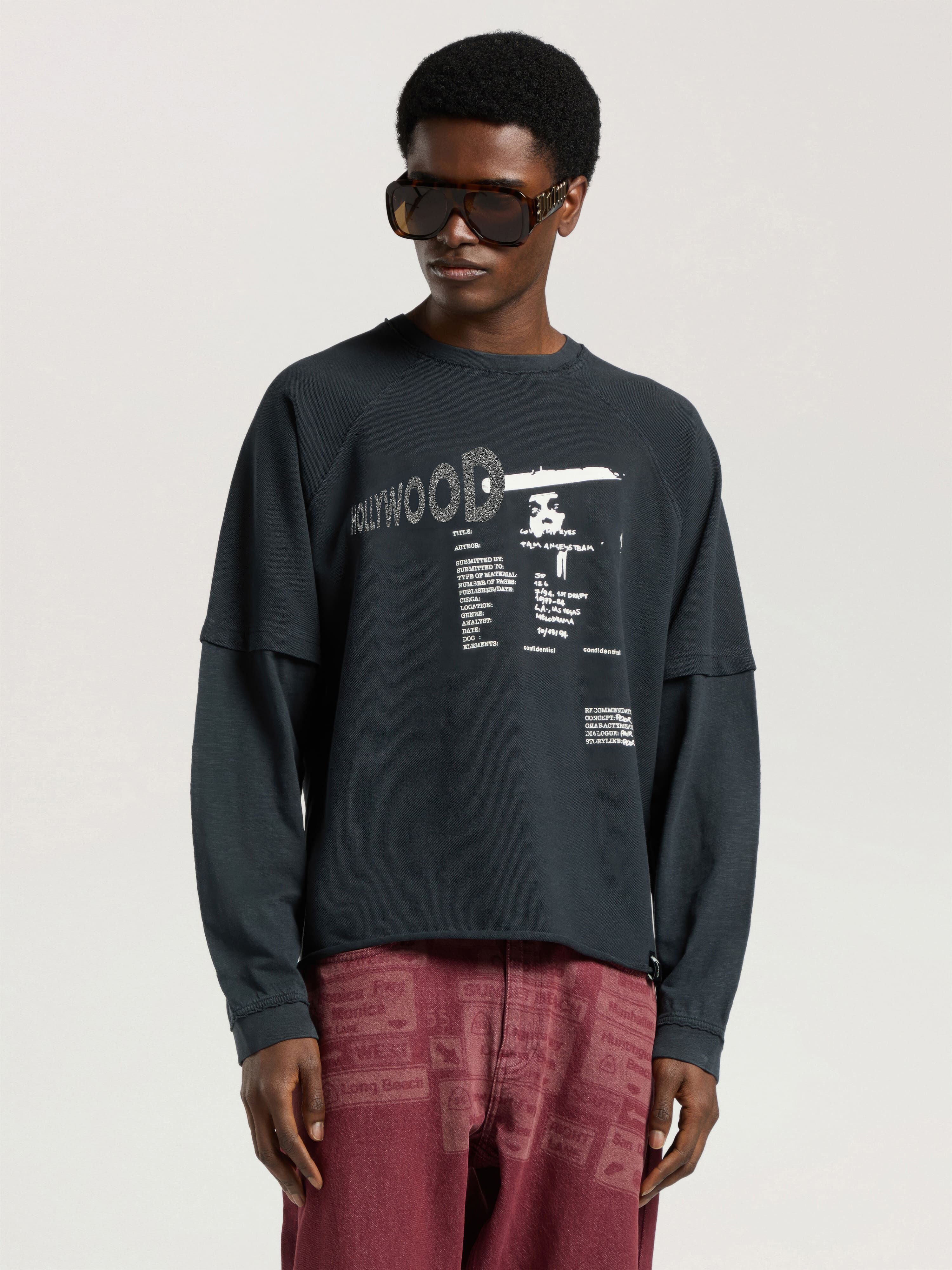 PALM ANGELS Neon Boulevard Double Layer Long Sleeve Top ANTHRACITE - MULTICOLOR PAMAB03W26JR02