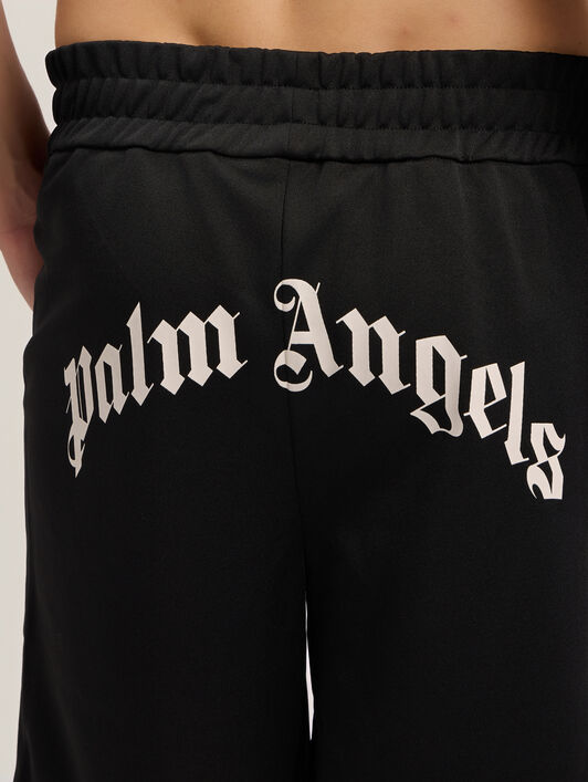 PALM ANGELS Back Curved Logo Track Shorts BLACK OFF WHITE PMCL00AS26FAB001