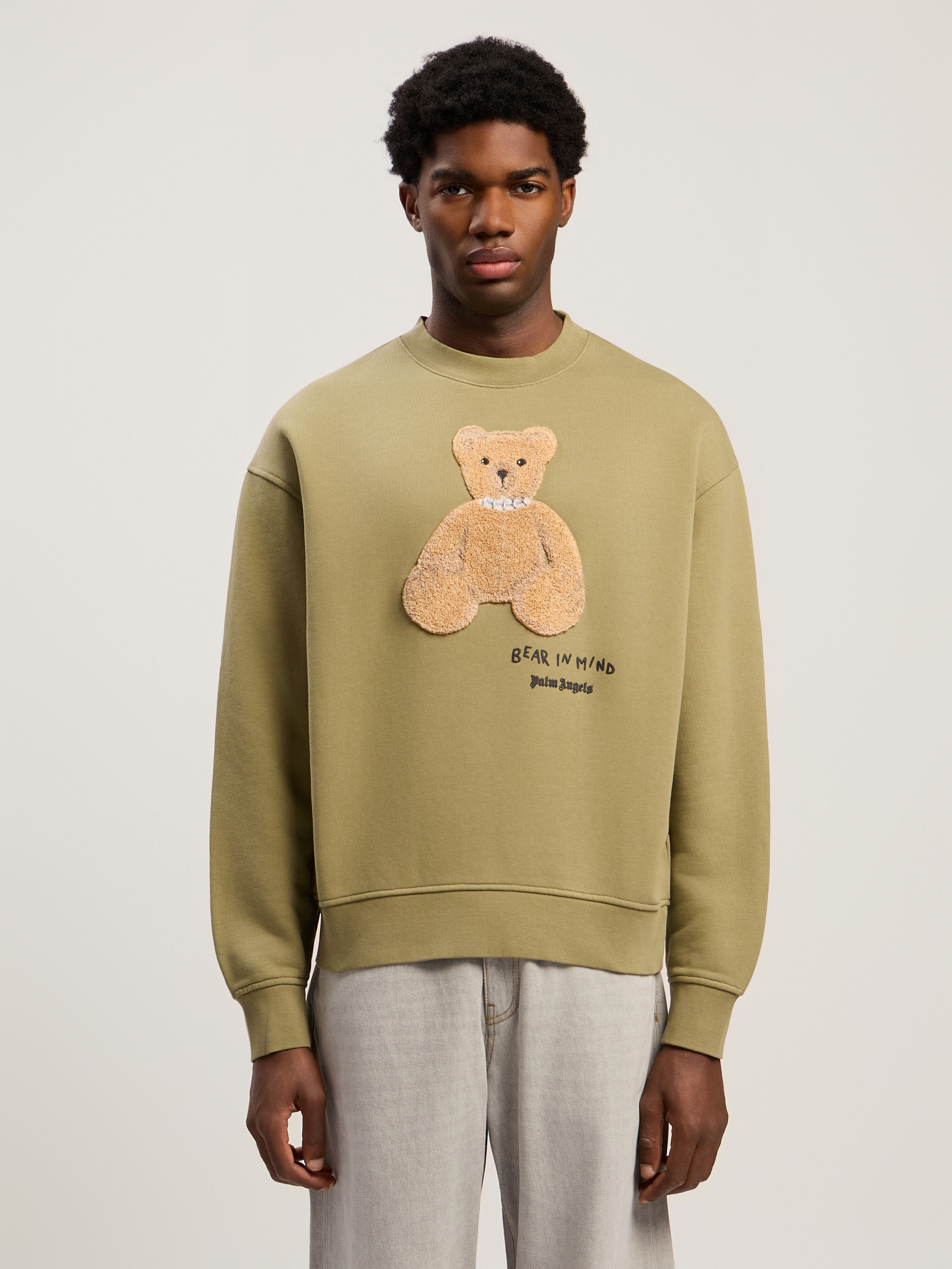 PALM ANGELS Bear In Mind Crewneck Sweatshirt ARMY GREEN - BROWN PMBA08HF25FLE004