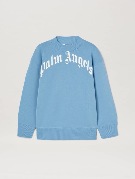 PALM ANGELS  SWEATSHIRT MIT GESCHWUNGENEM LOGO DUSTY BLUE OFF WHITE PBBA012C99FLE003