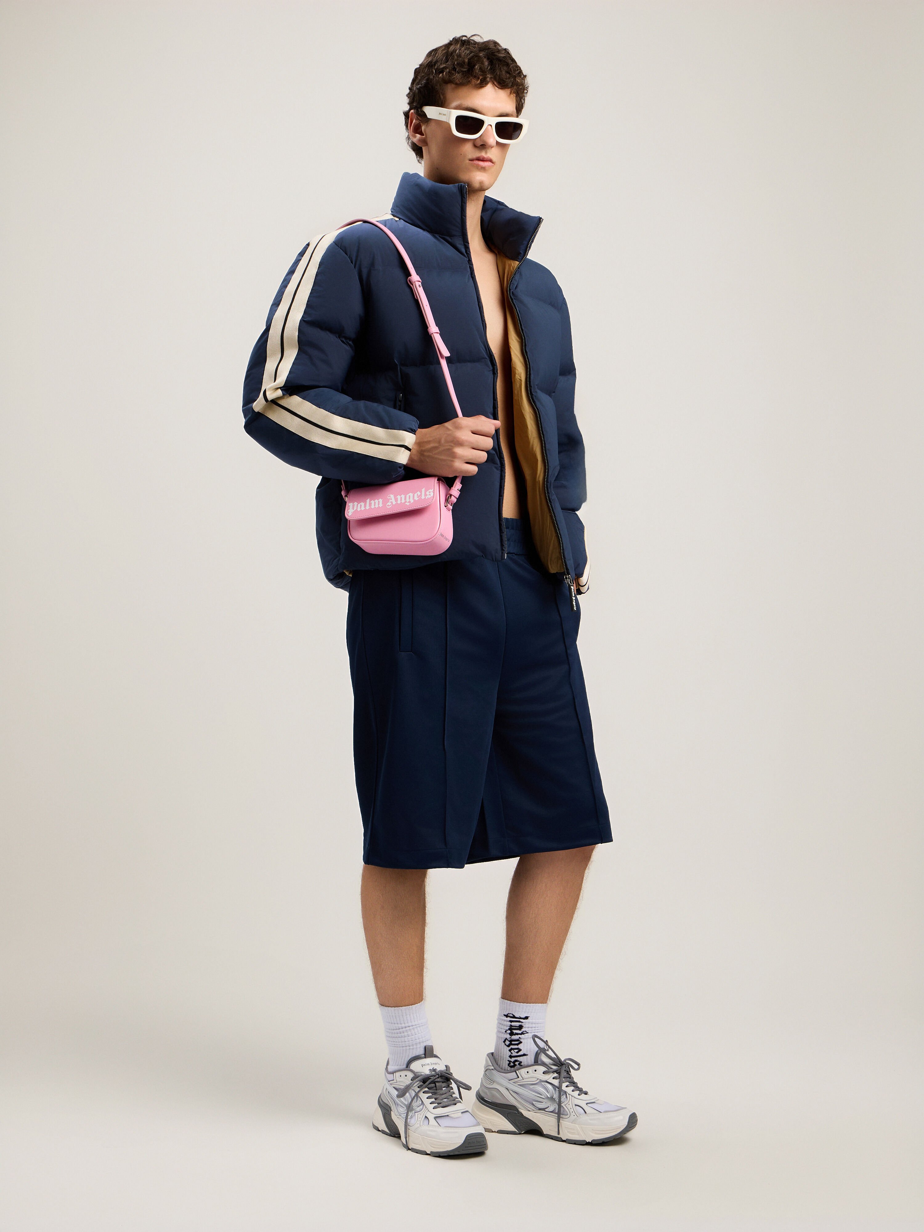 Back Curved Logo Track Shorts in NAVY BLUE OFF WHITE for Men