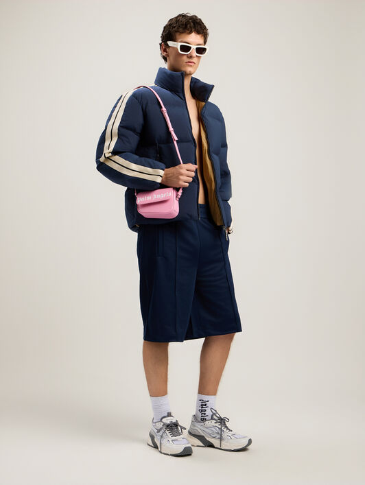 PALM ANGELS Back Curved Logo Track Shorts NAVY BLUE OFF WHITE PMCL00AS26FAB001