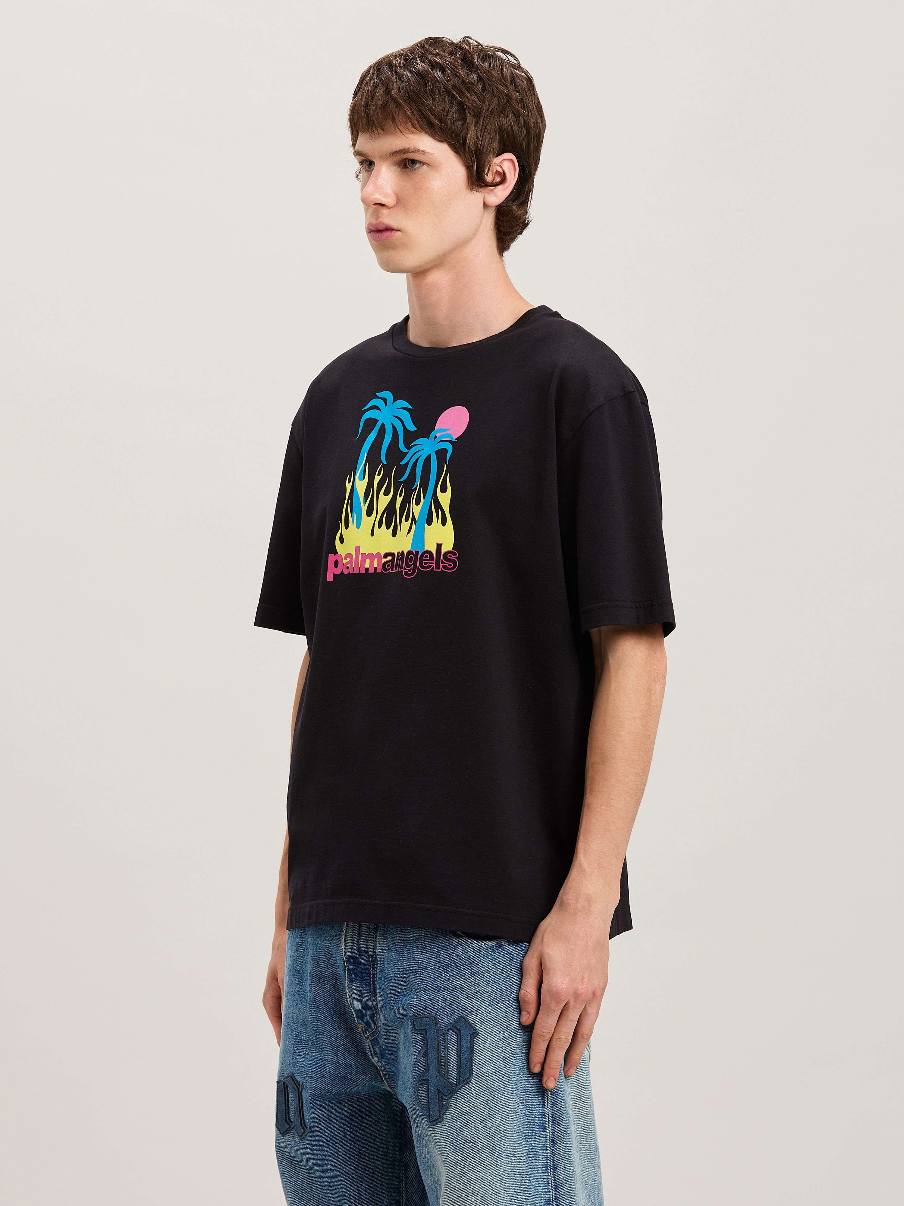 PALM ANGELS  Burning Oasis T-shirt BLACK - MULTICOLOR PMAA089S25JER002