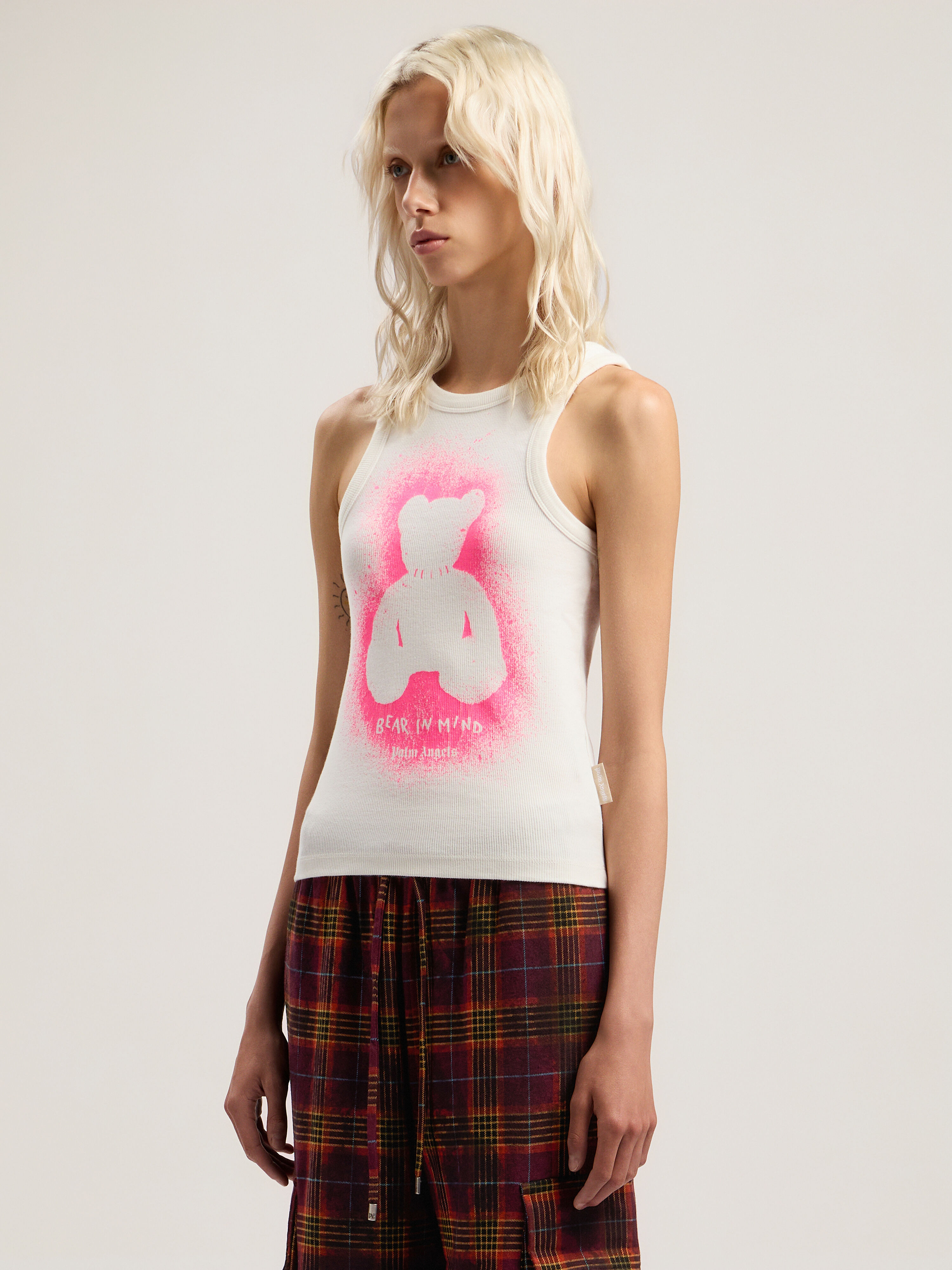 PALM ANGELS Spray Bear Tank Top OFF WHITE - FUCHSIA FLUO PWAC024F25FAB001