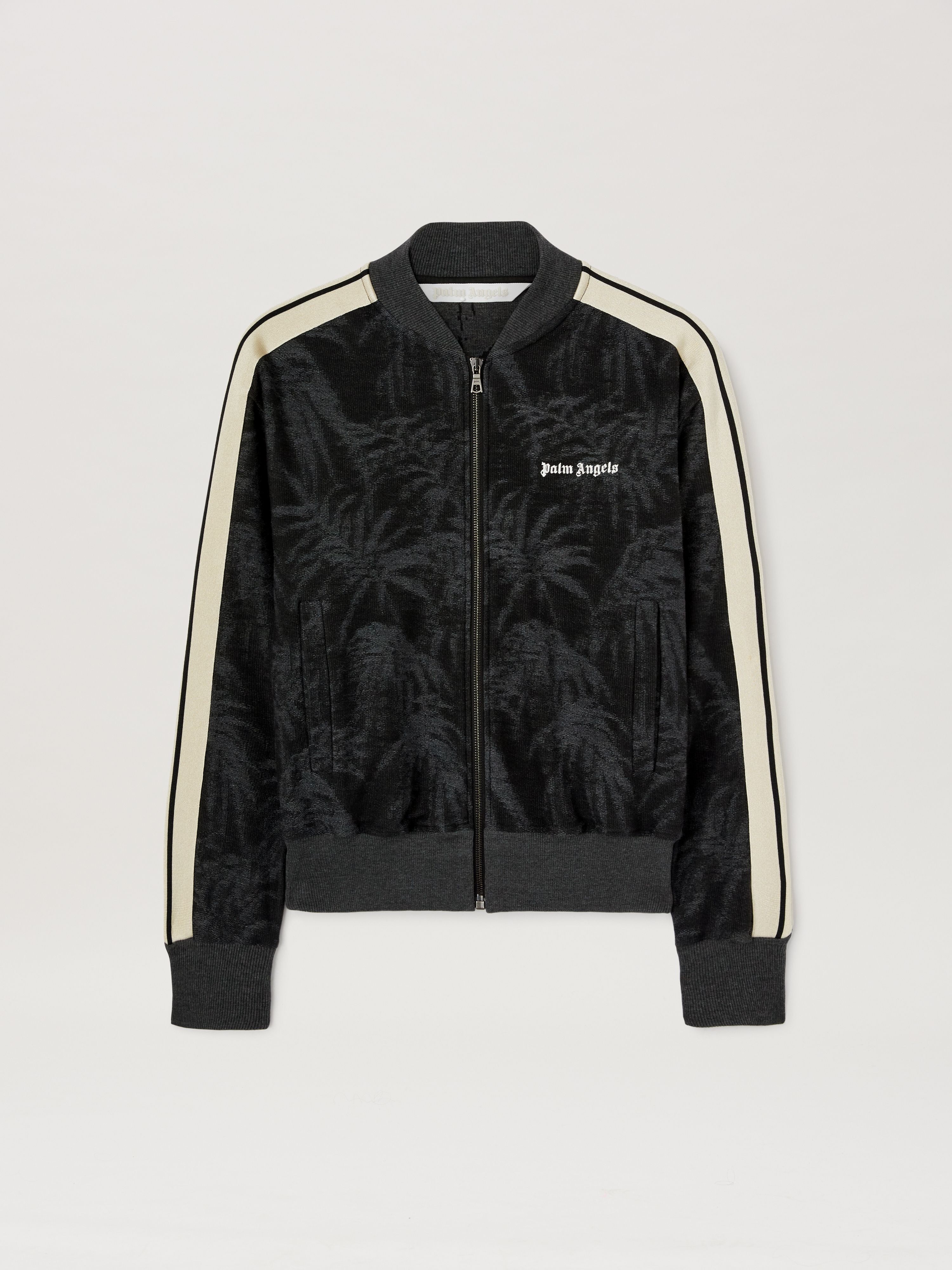 PALM ANGELS  Jacquared Palms Track Jacket BLACK - OFF WHITE PWBD050S25FAB001