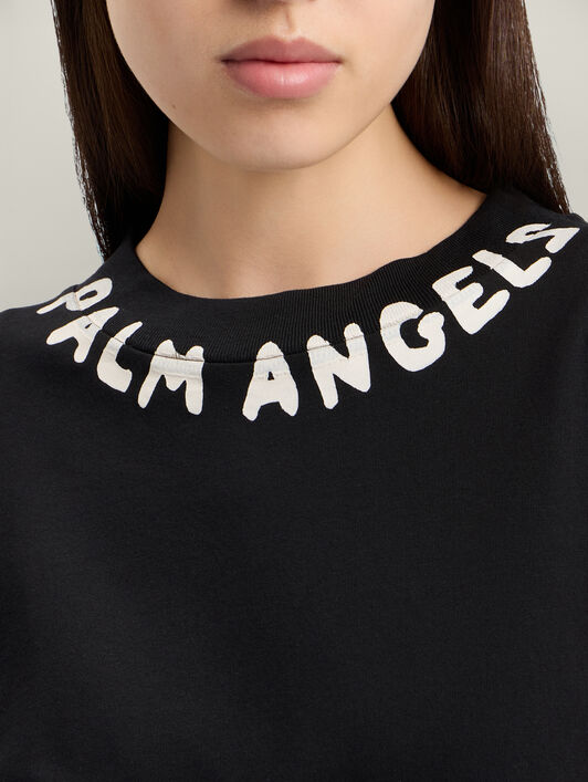 PALM ANGELS Neck Logo Over T-Shirt BLACK OFF WHITE PWAA07CS26JER004