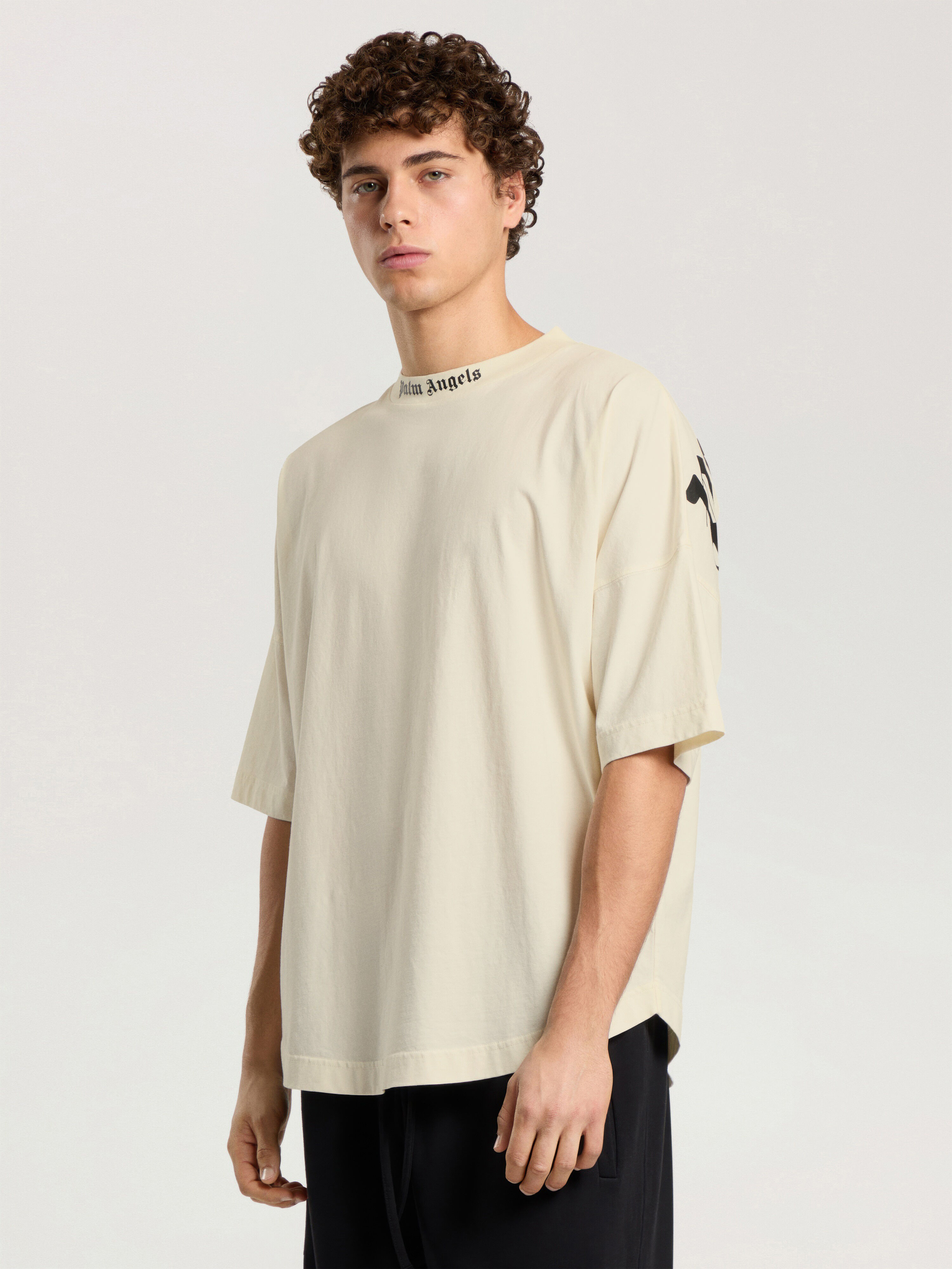 PALM ANGELS T-Shirt Oversize Con Logo Classico OFF WHITE - BLACK PAMAA05F26JR02