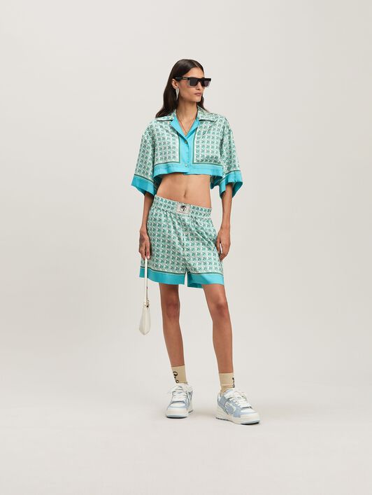 PALM ANGELS  PA Diamond cropped shirt GREEN - IVORY PWGG003S25FAB001