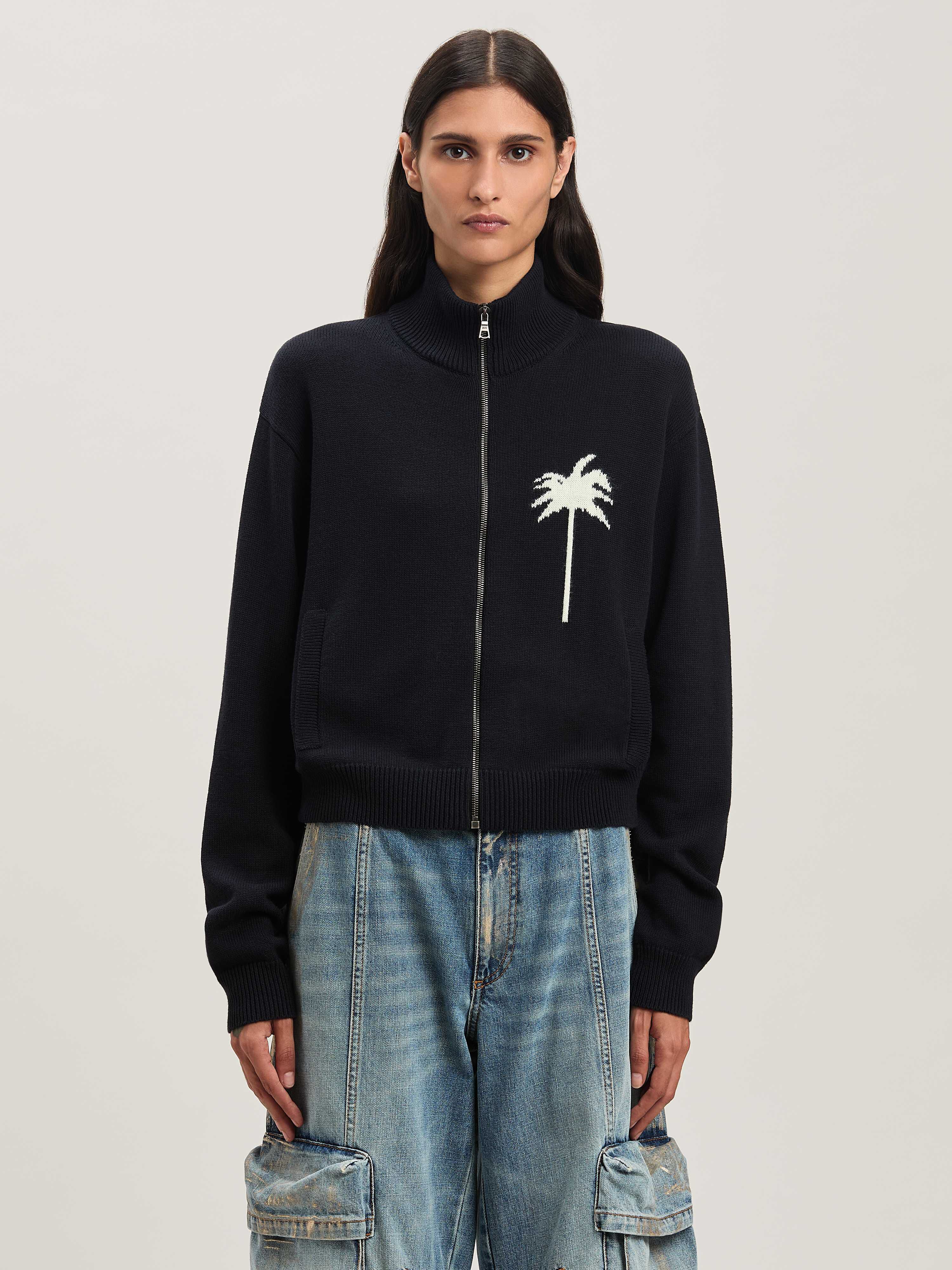 PALM ANGELS  Palm Inlay Track knit jacket BLACK - OFF WHITE PWHA061S25KNI001