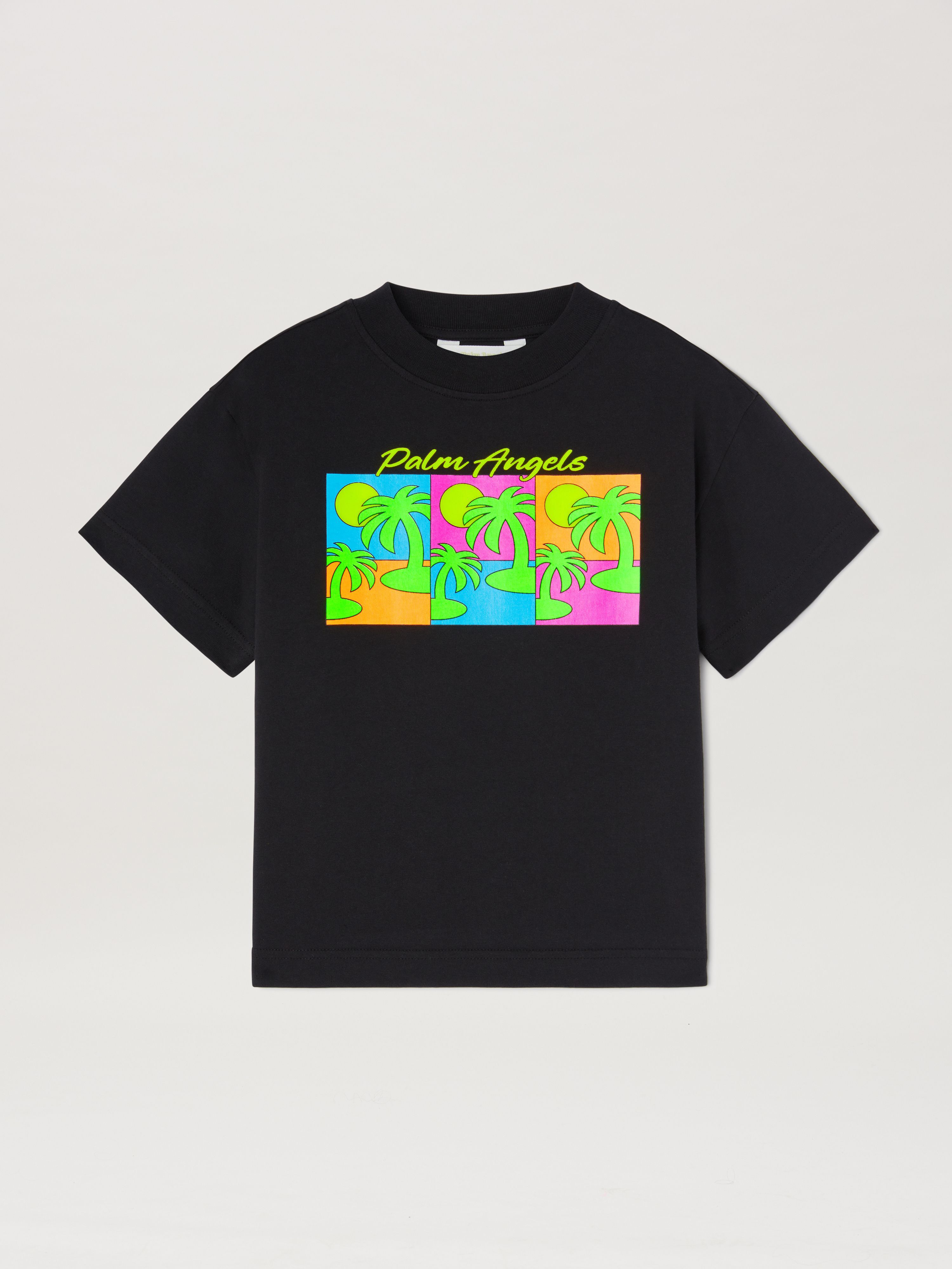 PALM ANGELS  T-Shirt mit dreifachem Palm-Print BLACK GREEN FLUO PBAA003S25JER008
