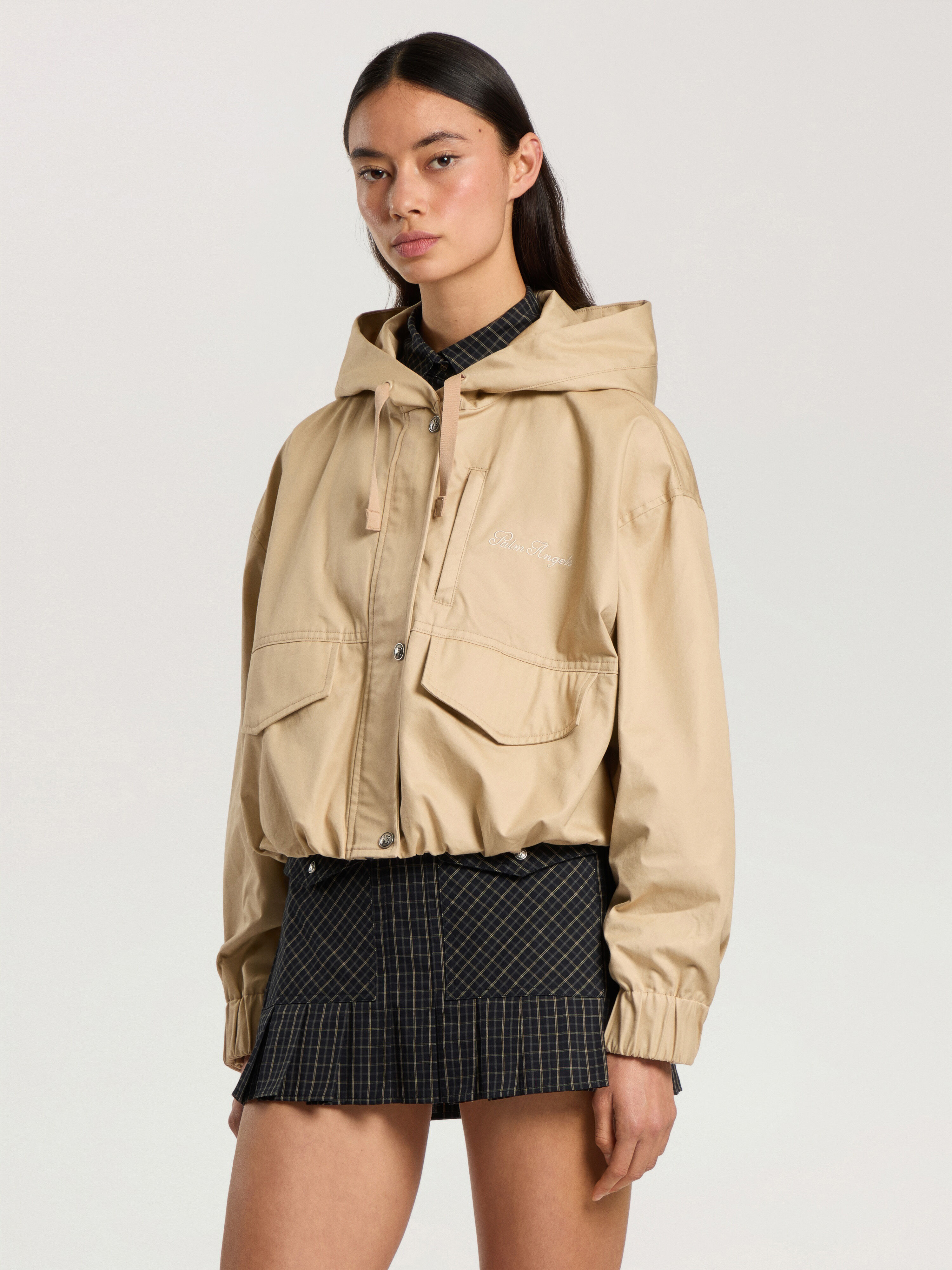 PALM ANGELS Palm Sway Loose Windbreaker KAKI - KAKI PAWEB03F26FB01