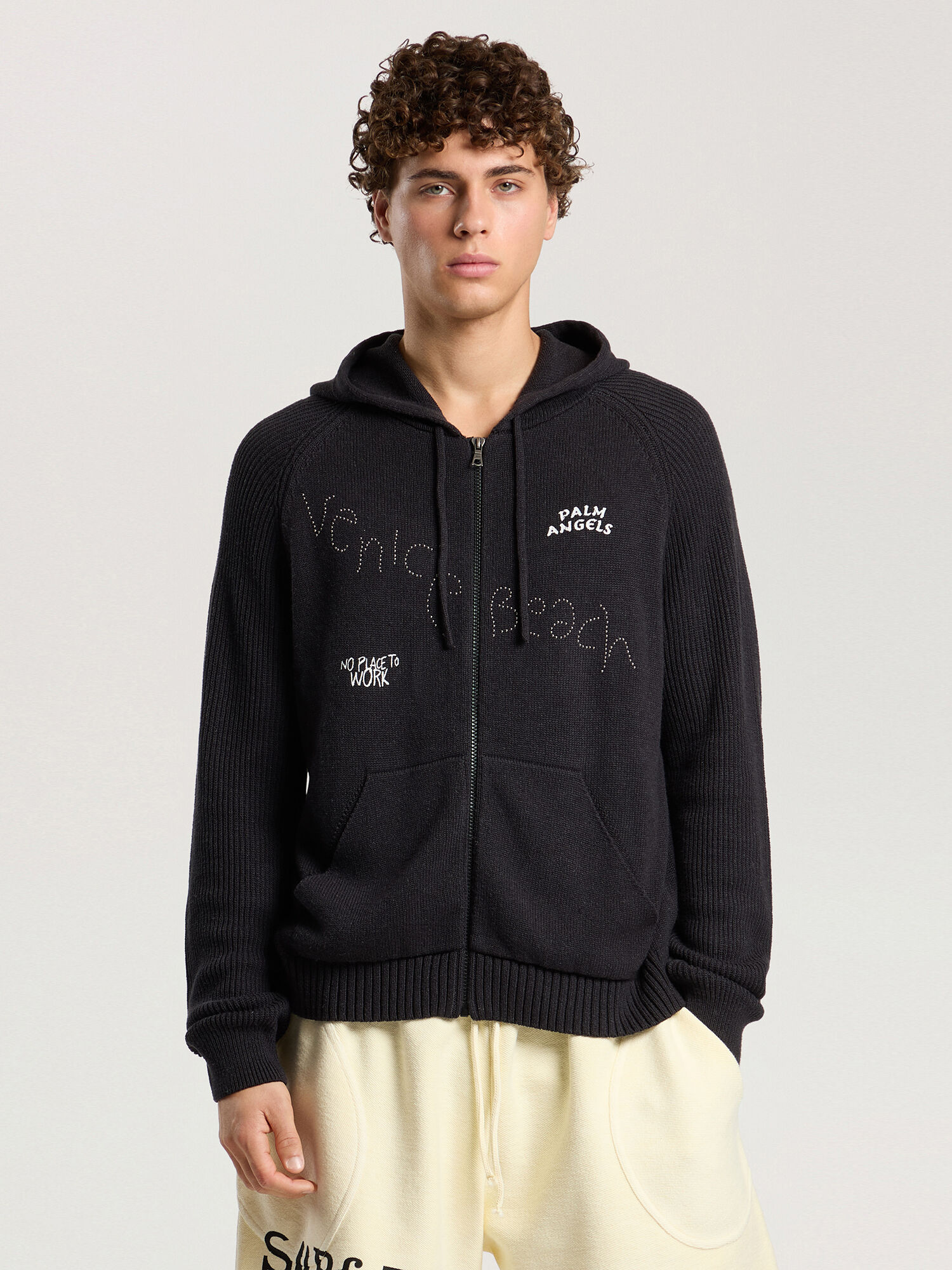 Surfer Dreams Knit Zip-Up Hoodie PALM ANGELS Surfer Dreams Knit Zip-Up Hoodie BLACK - OFF WHITE PAMHU03F26KN01