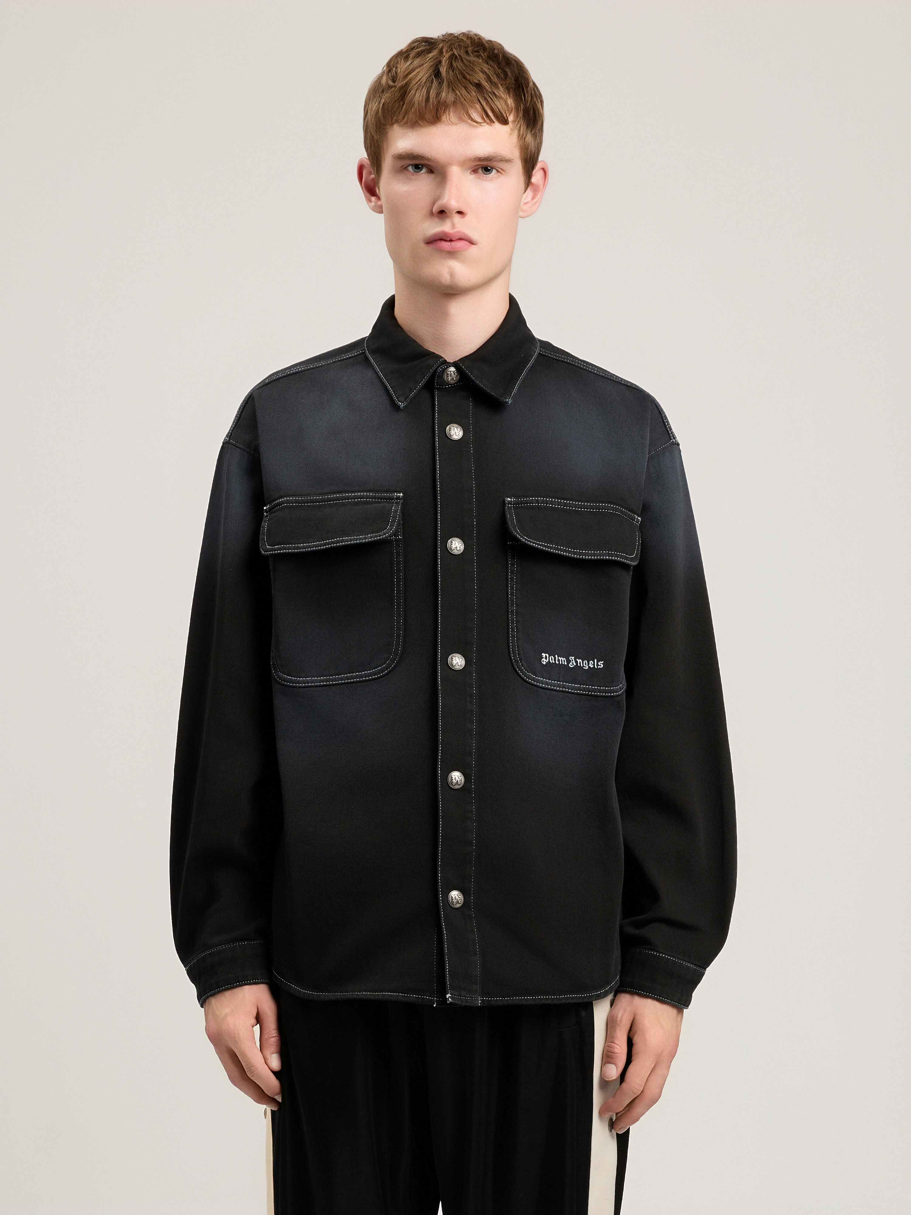 Classic Logo Loose Denim Shirt in BLACK OFF WHITE for Men | Palm