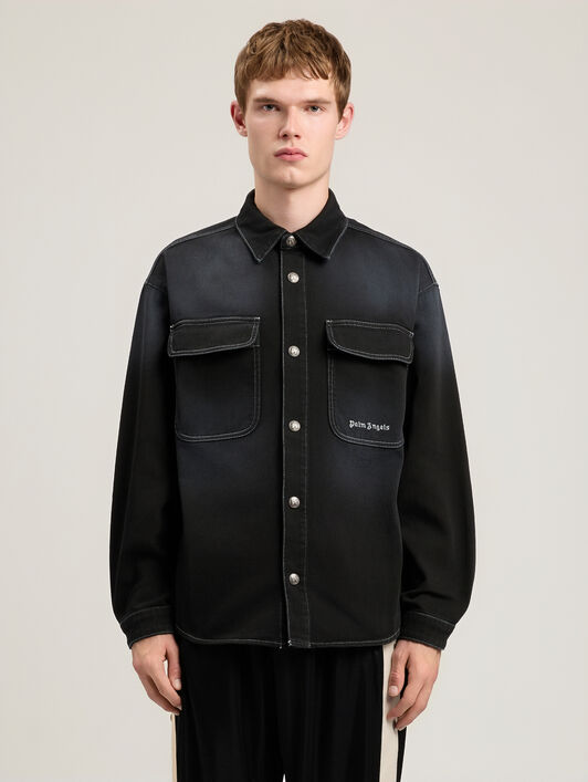 PALM ANGELS Classic Logo Loose Denim Shirt BLACK OFF WHITE PMYD024S26DEN001