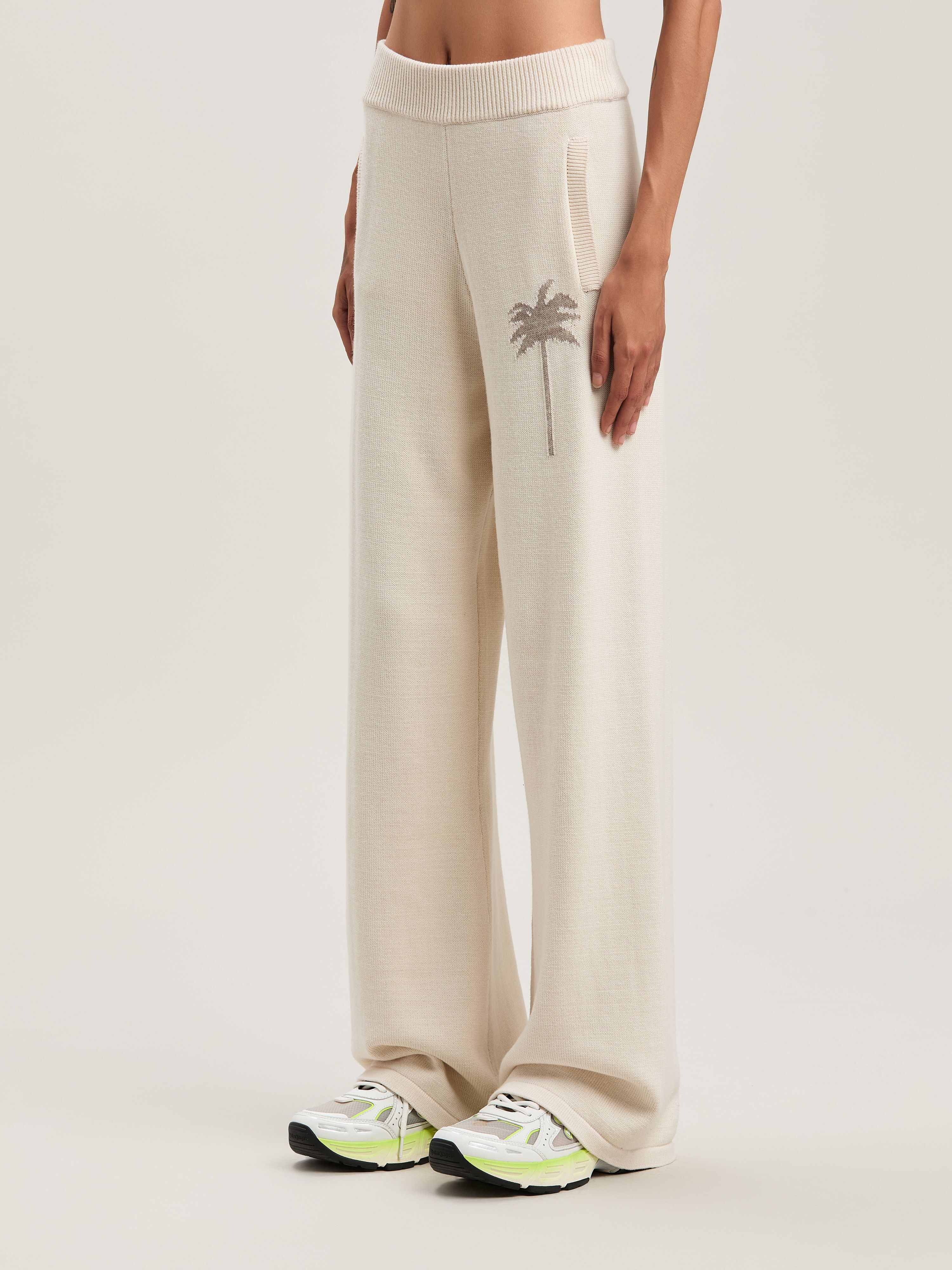 PALM ANGELS  Palm Inlay Track knit pants OFF WHITE - CAMMELLO PWHG035S25KNI001