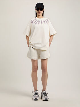 PALM ANGELS Big Waist Logo Sweatshorts OFF WHITE LILAC PWCI017S26FLE001