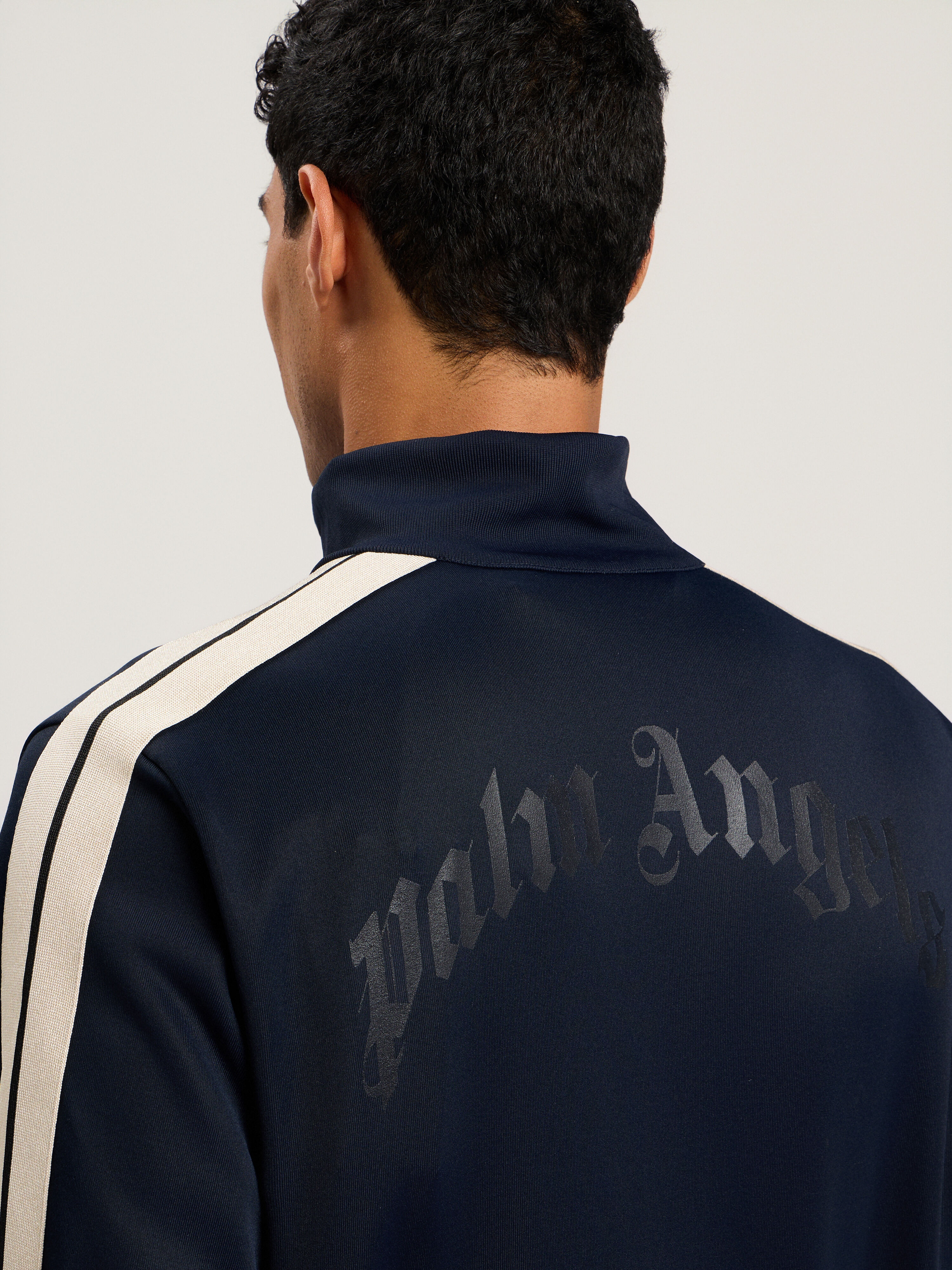 PALM ANGELS Curved Logo Zip-Up Track Jacket DARK BLUE - OFF WHITE PMBD08HF25FAB001