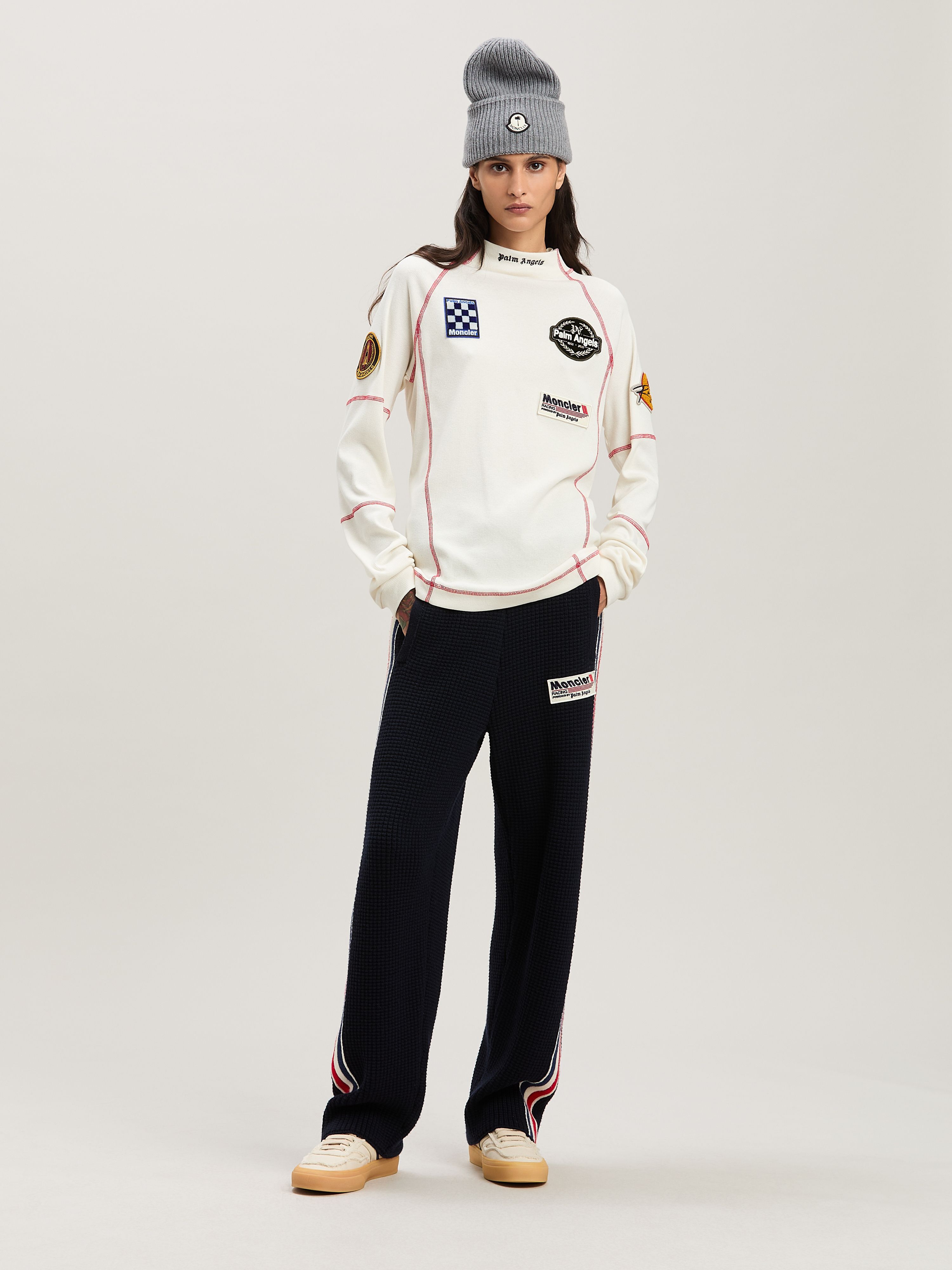 PALM ANGELS  Langärmliches Racing T-Shirt Moncler x Palm Angels WHITE - BLACK PMAB057T25FAB001