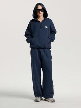 PALM ANGELS Palm Deco Loose Hoodie NAVY BLUE - OFF WHITE PAMBB08W26FL01