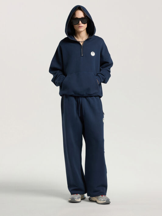 PALM ANGELS Palm Deco Loose Hoodie NAVY BLUE - OFF WHITE PAMBB08W26FL01