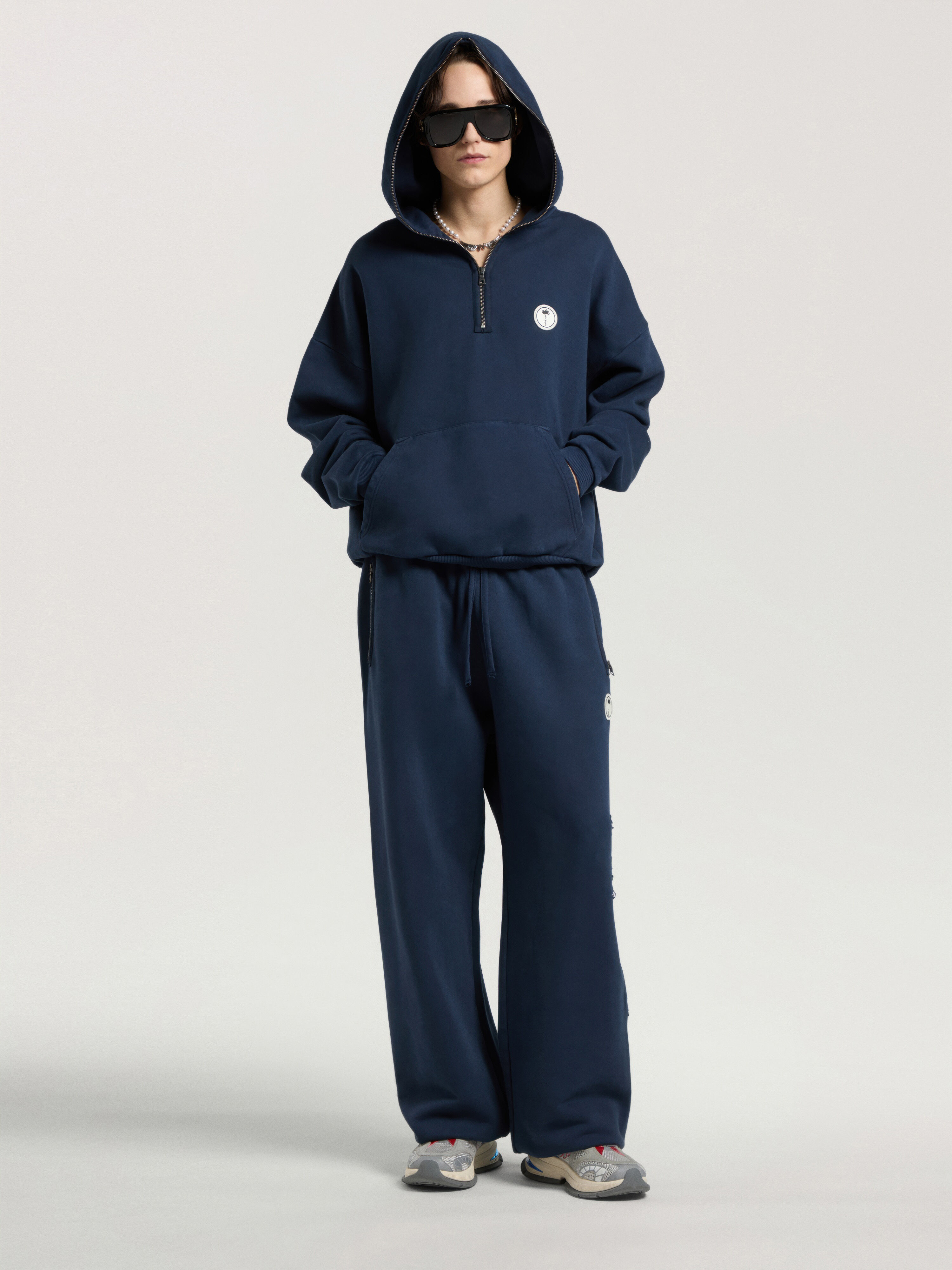 PALM ANGELS Palm Deco Loose Hoodie NAVY BLUE - OFF WHITE PAMBB08W26FL01