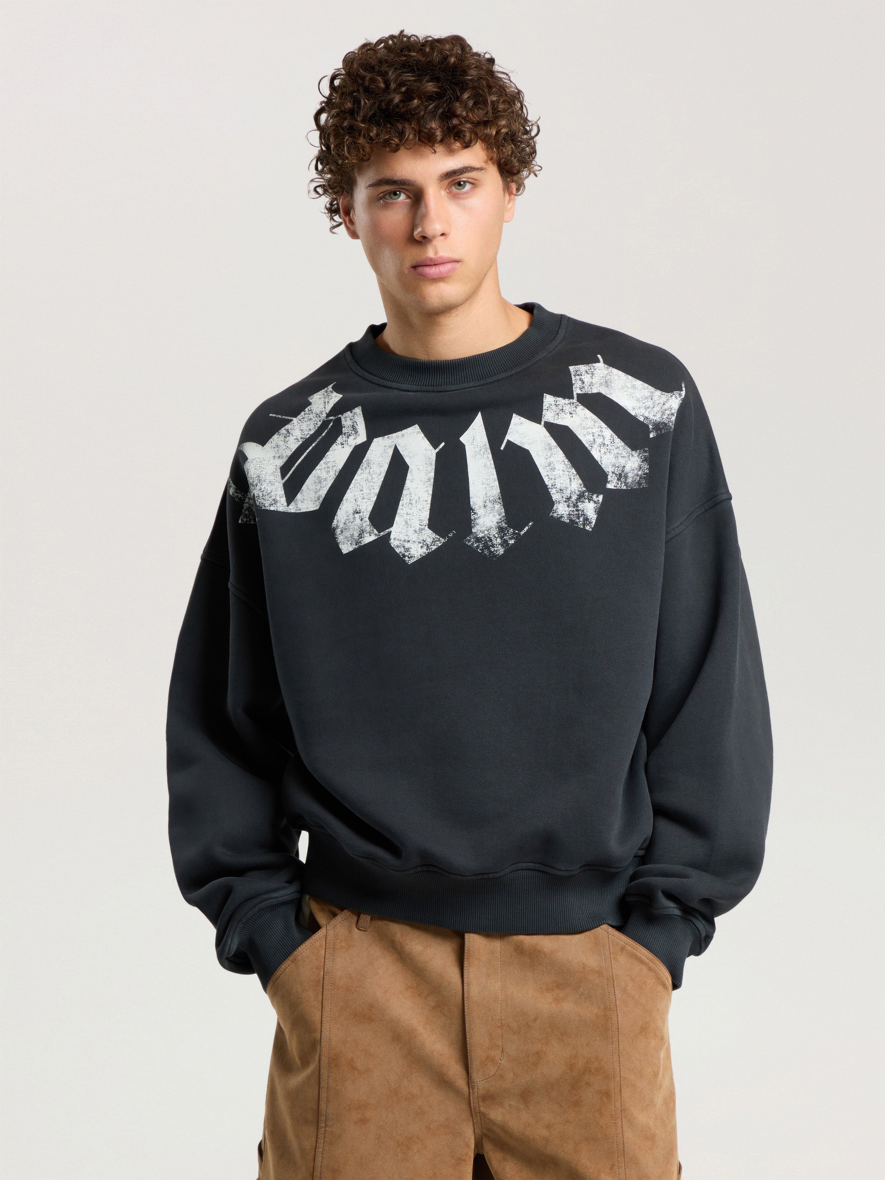 Big Neck Logo Loose Sweatshirt PALM ANGELS Big Neck Logo Loose Sweatshirt BLACK - OFF WHITE PAMBA04F26FL01