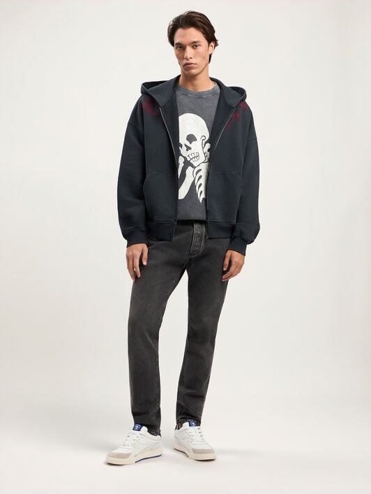 PALM ANGELS Big Neck Logo Zip Hoody BLACK BURGUNDY PMBE02FS26FLE001