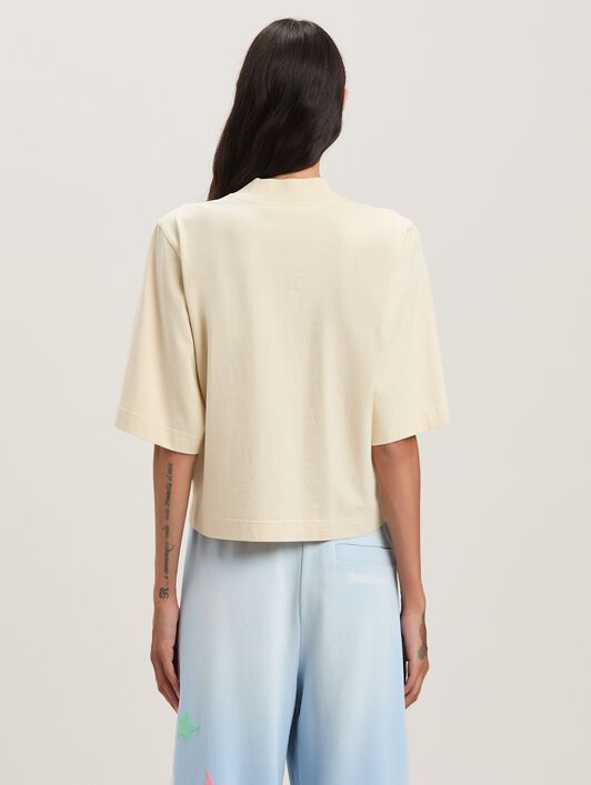 PALM ANGELS  Paradise cropped T-shirt IVORY - PINK PWAA020S25JER001