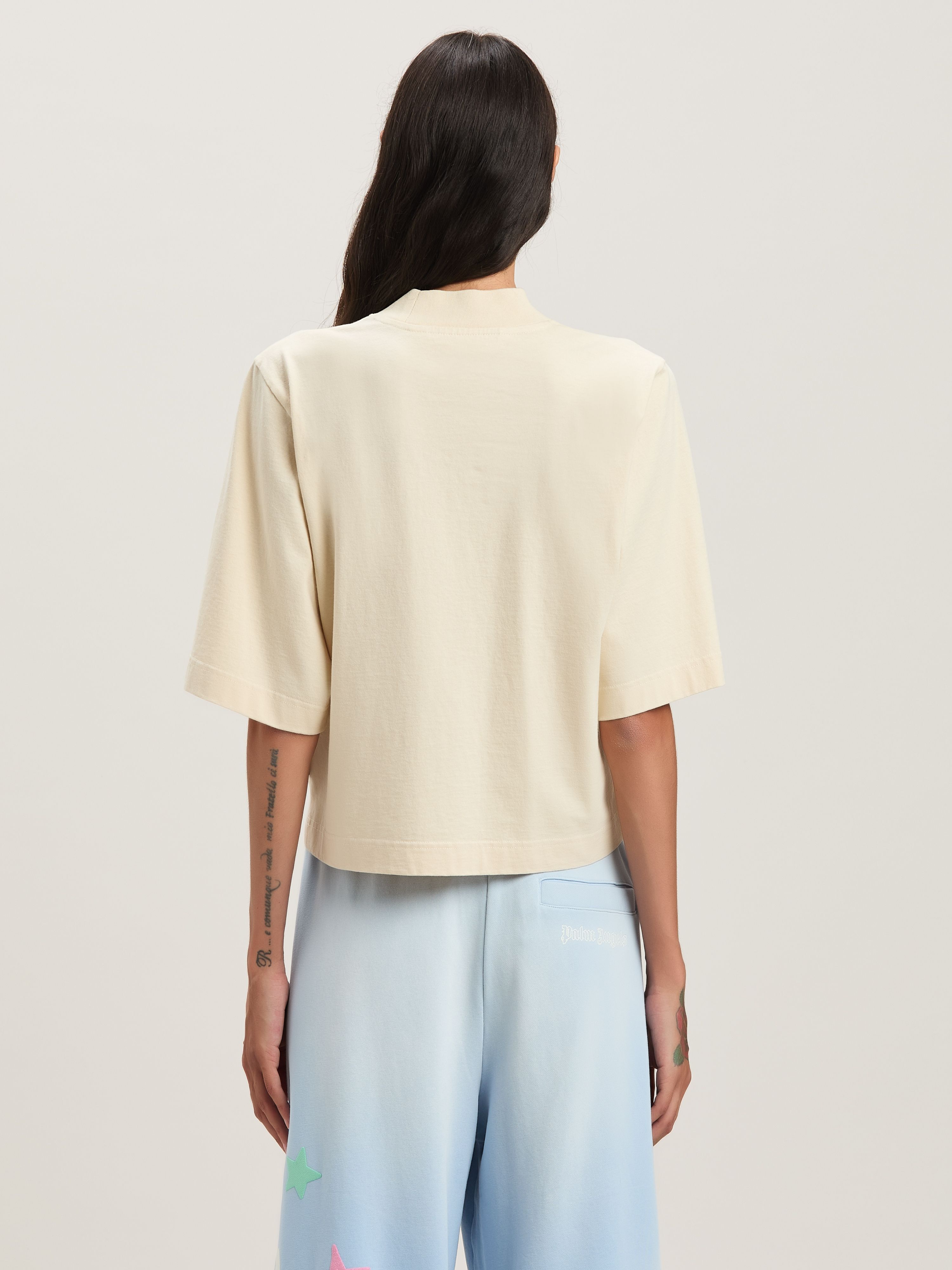 PALM ANGELS  Paradise cropped T-shirt IVORY - PINK PWAA020S25JER001