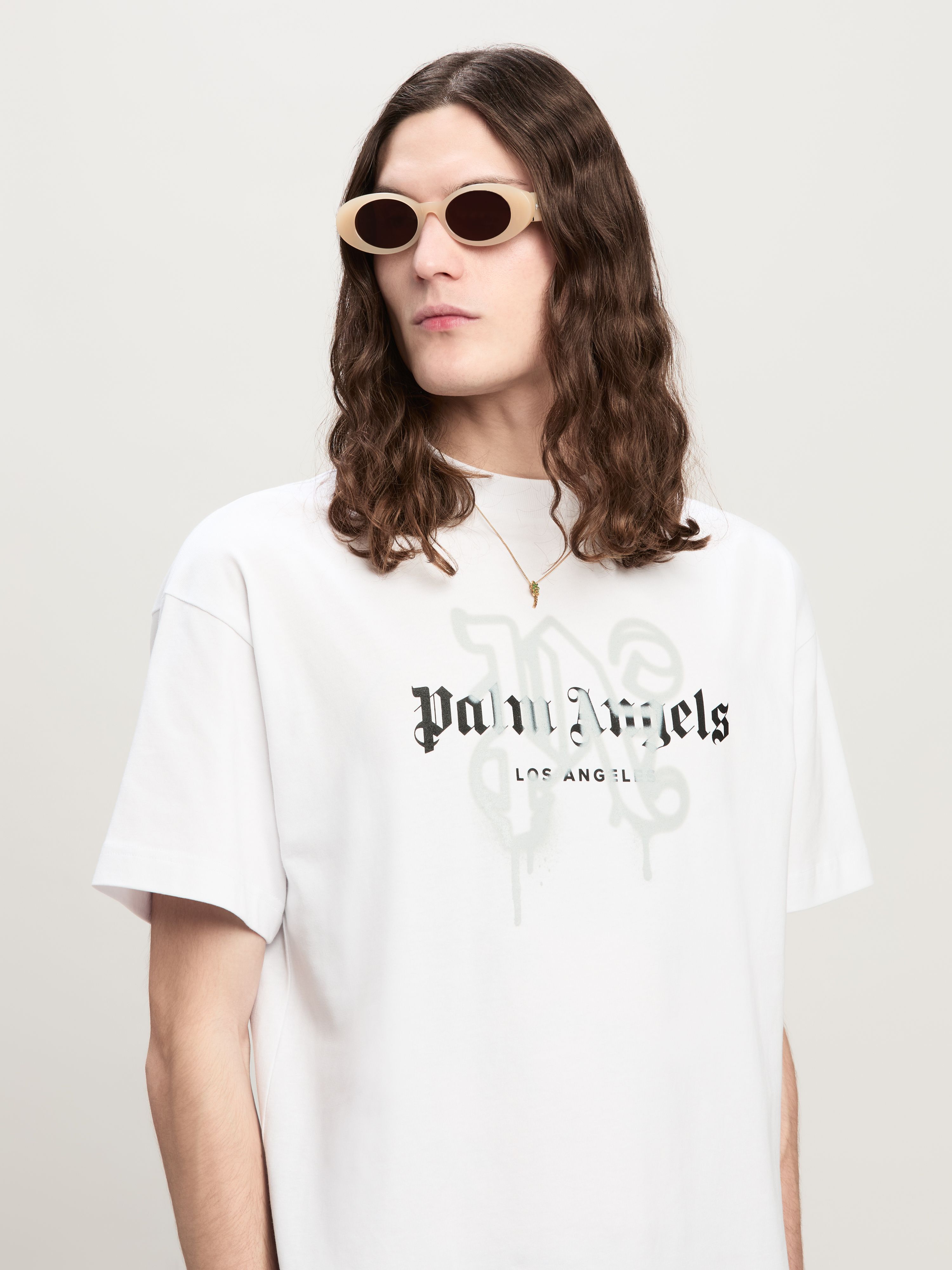PALM ANGELS Monogram Spray City T-Shirt Los Angels WEIß PMAA001C99JER025